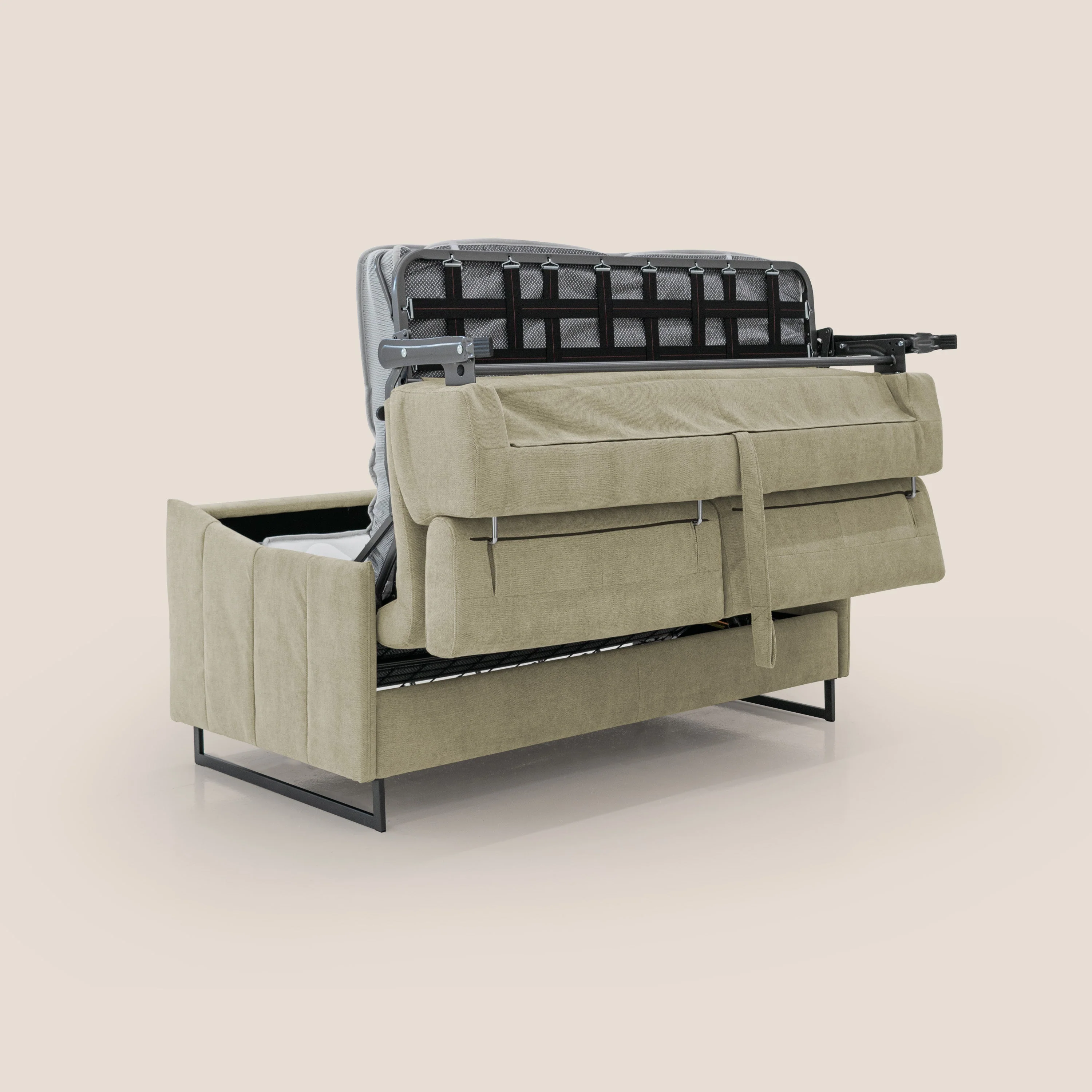 Loto canapé convertible compact avec matelas H 18cm et pieds hauts en tissu imperméable T14 beige - Image 5