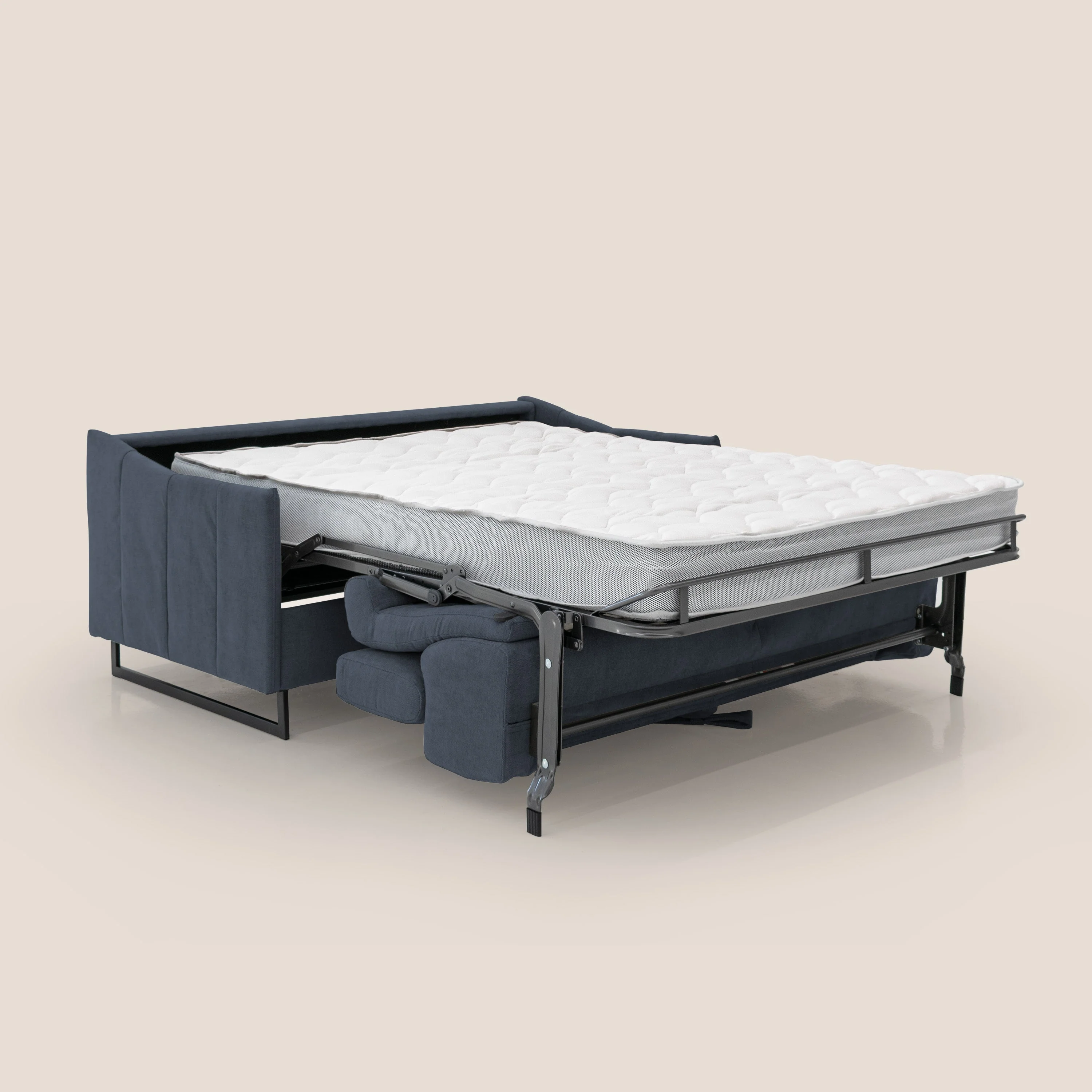 Loto canapé convertible compact avec matelas H 18cm et pieds hauts en tissu imperméable T14 bleu - Image 2