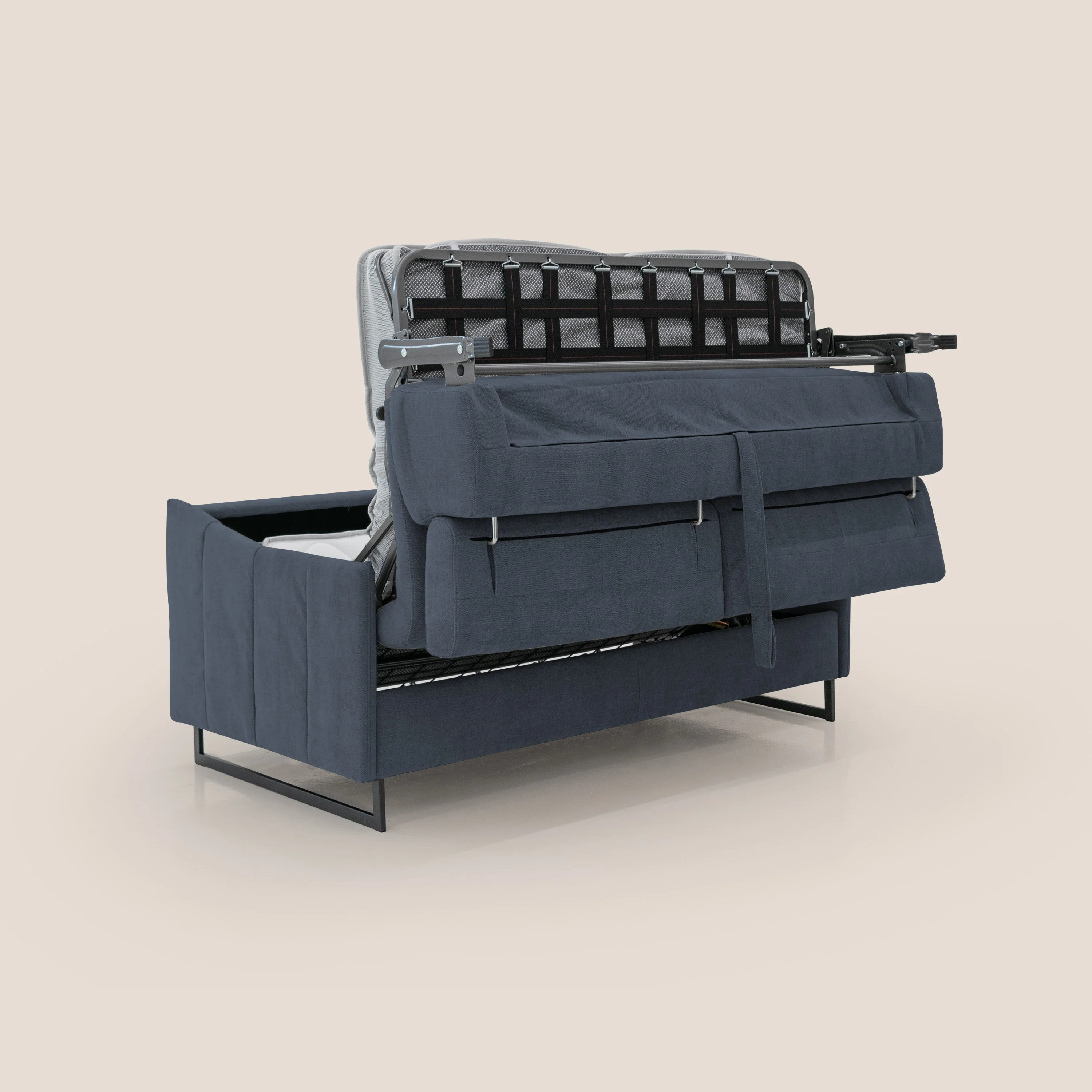 Loto canapé convertible compact avec matelas H 18cm et pieds hauts en tissu imperméable T14 bleu - Image 5