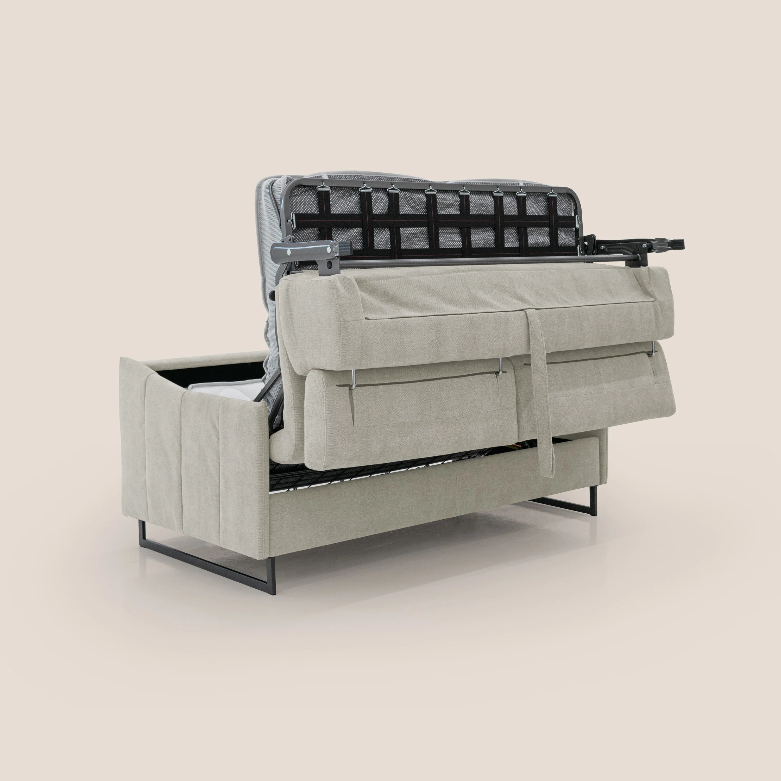Loto canapé convertible compact avec matelas H 18cm et pieds hauts en tissu imperméable T14 crème - Image 5
