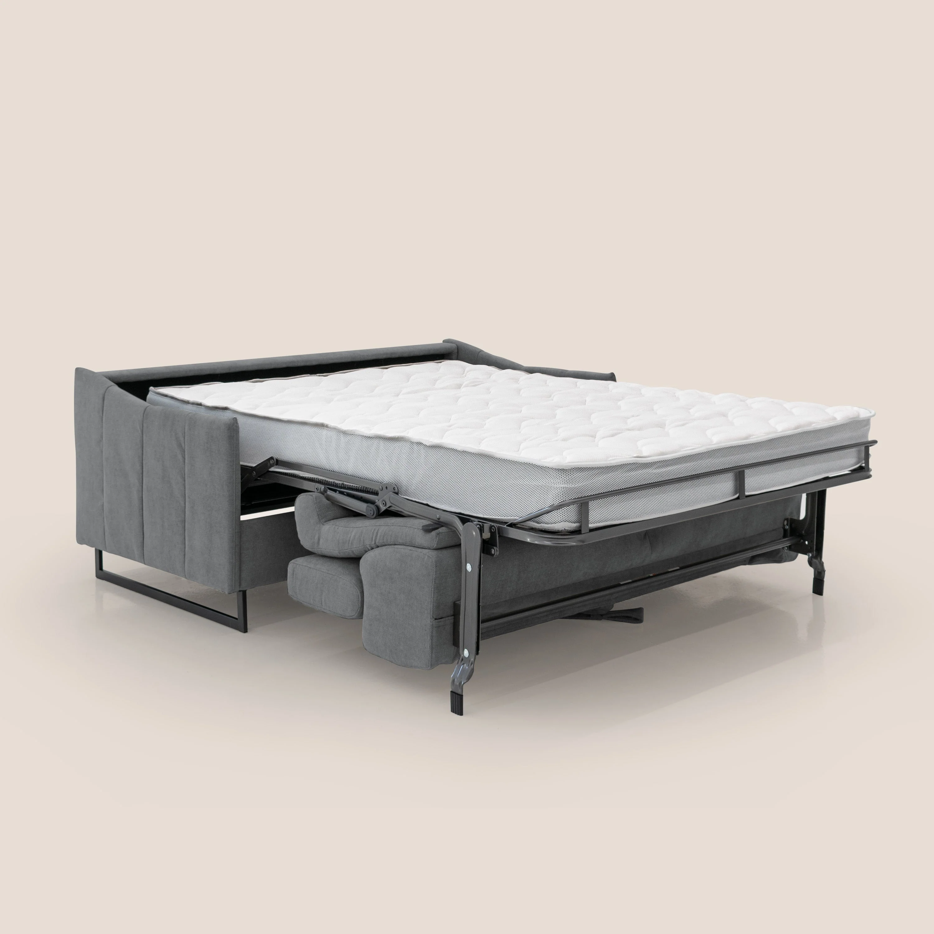 Loto canapé convertible compact avec matelas H 18cm et pieds hauts en tissu imperméable T14 gris - Image 2