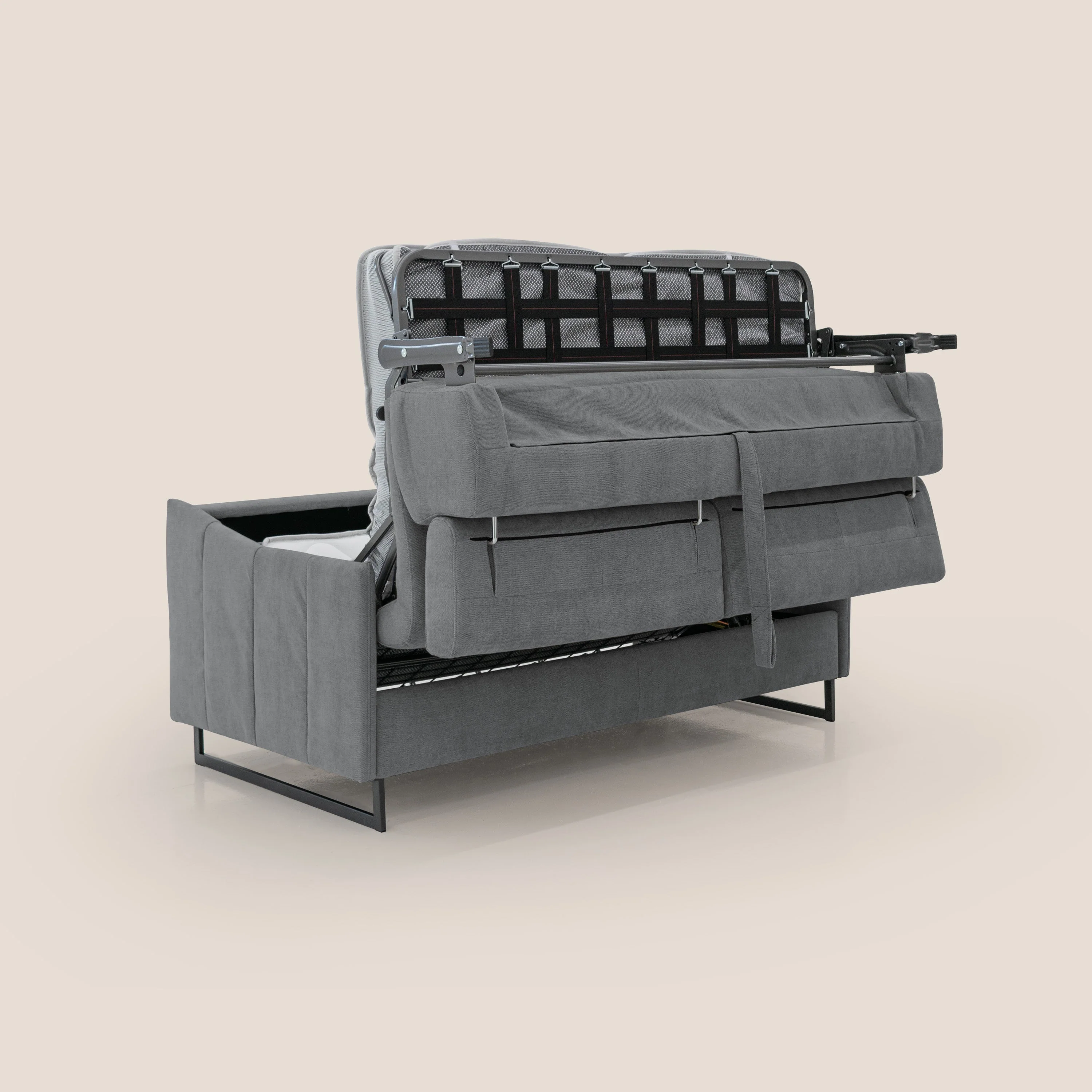 Loto canapé convertible compact avec matelas H 18cm et pieds hauts en tissu imperméable T14 gris - Image 5
