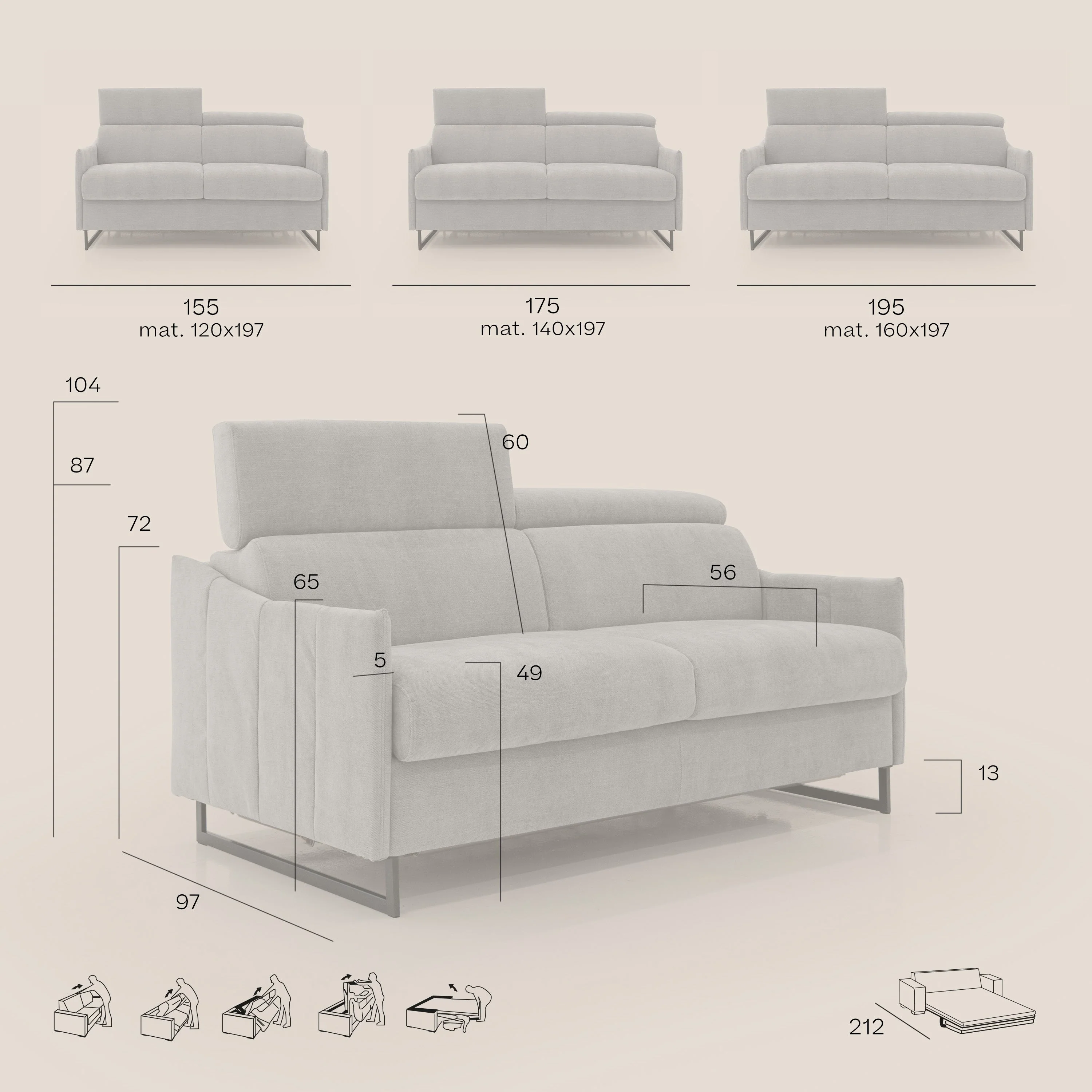 Loto canapé convertible compact avec matelas H 18cm et pieds hauts en tissu imperméable T14 gris clair - Image 11