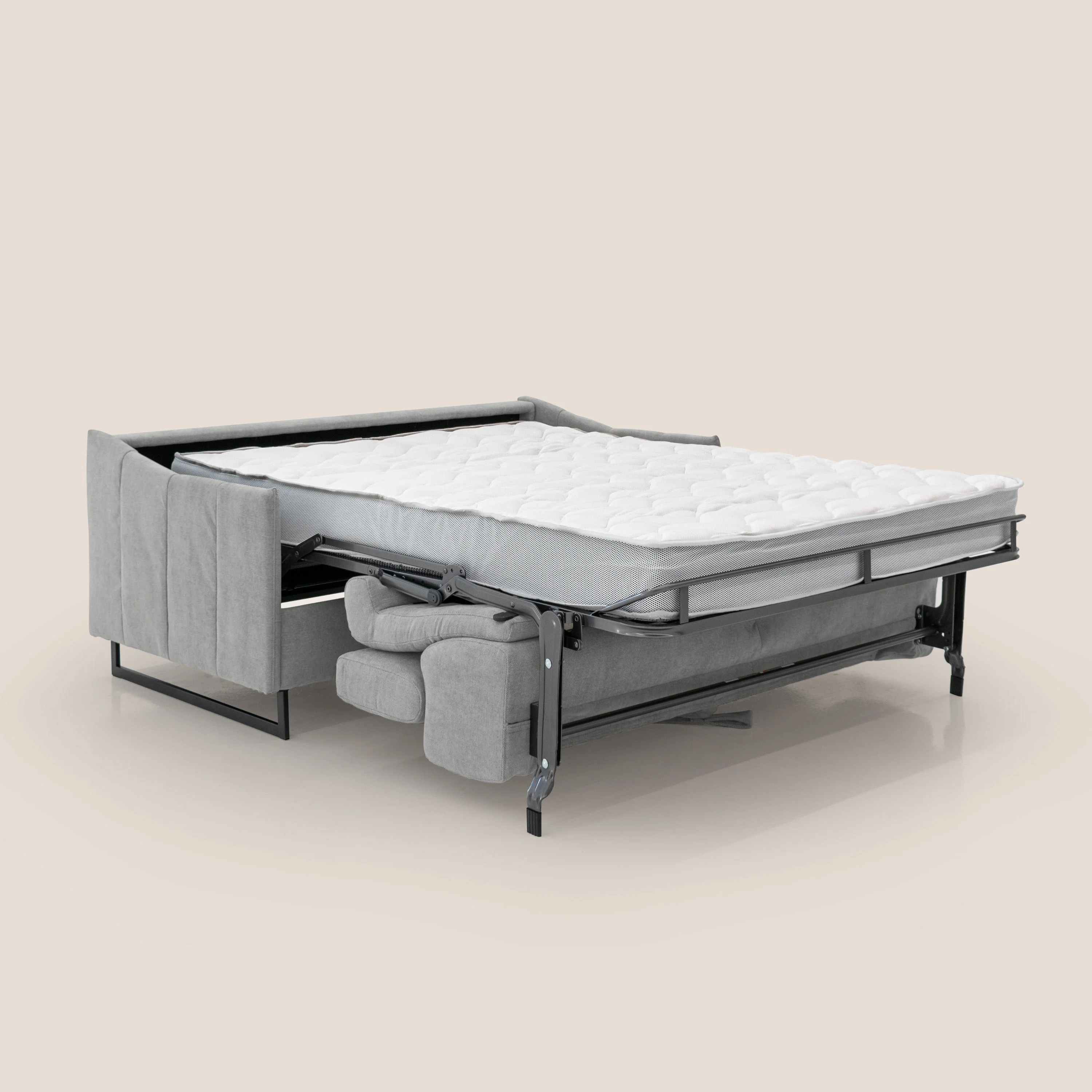 Loto canapé convertible compact avec matelas H 18cm et pieds hauts en tissu imperméable T14 gris clair - Image 2