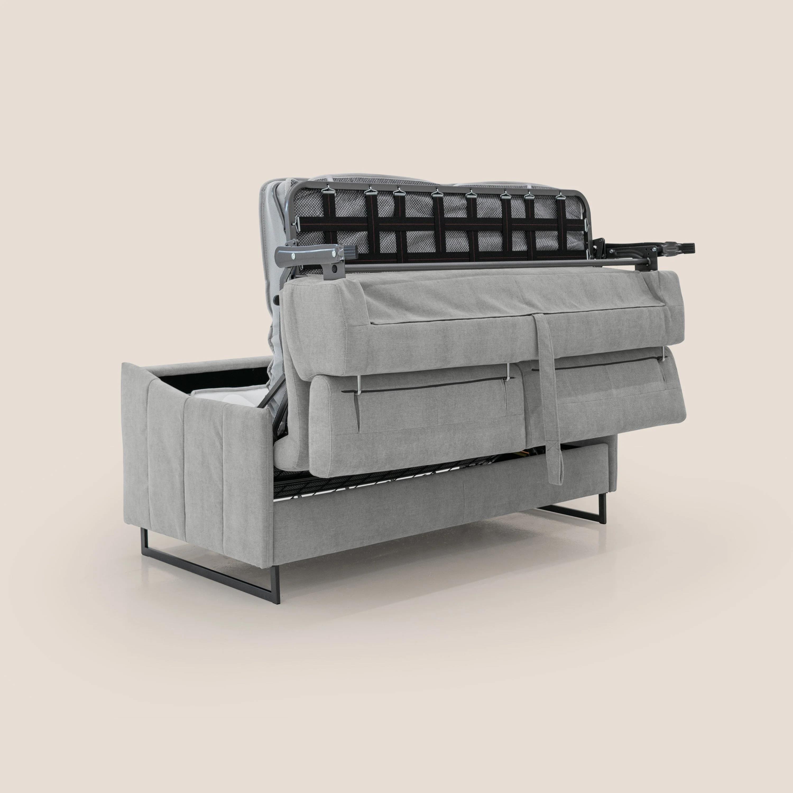 Loto canapé convertible compact avec matelas H 18cm et pieds hauts en tissu imperméable T14 gris clair - Image 5