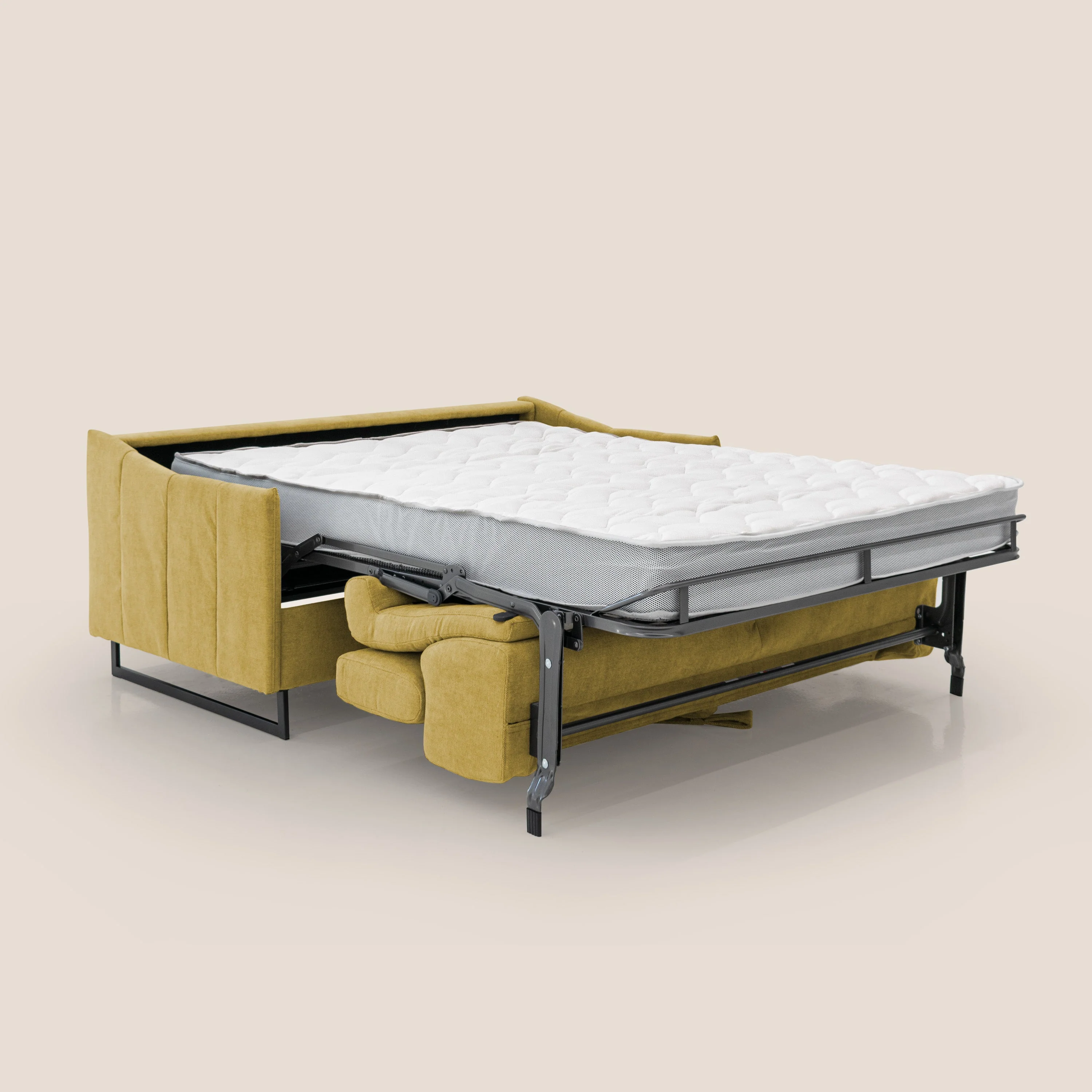 Loto canapé convertible compact avec matelas H 18cm et pieds hauts en tissu imperméable T14 jaune - Image 2