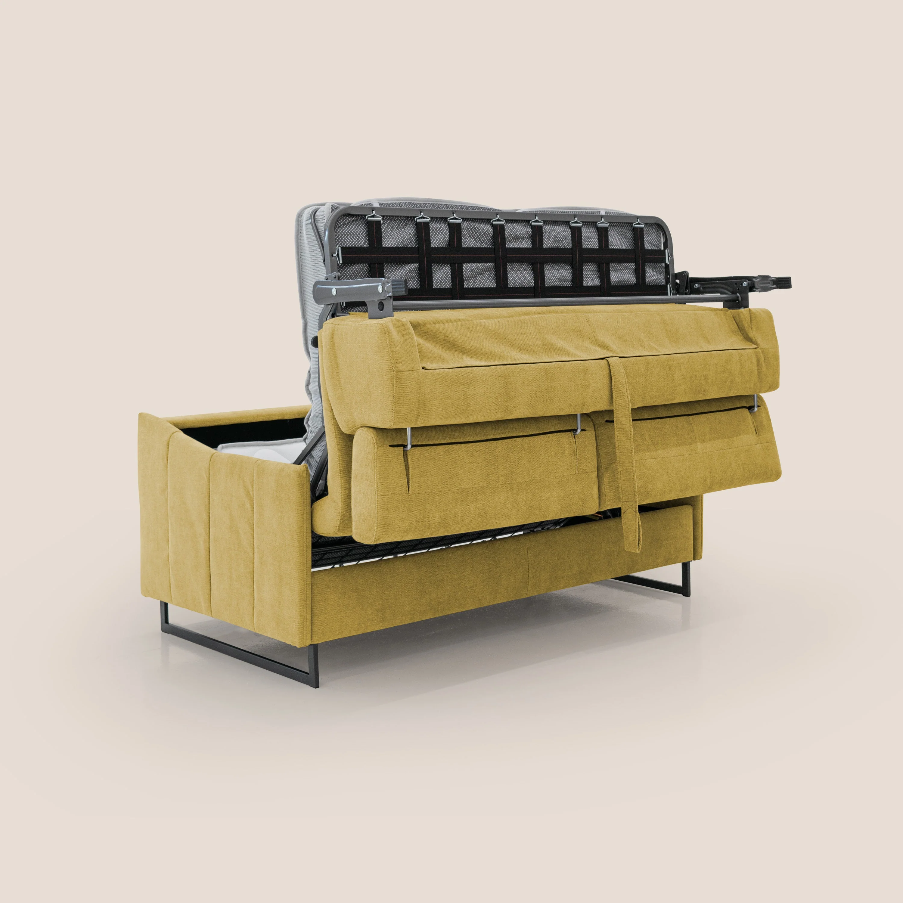 Loto canapé convertible compact avec matelas H 18cm et pieds hauts en tissu imperméable T14 jaune - Image 5