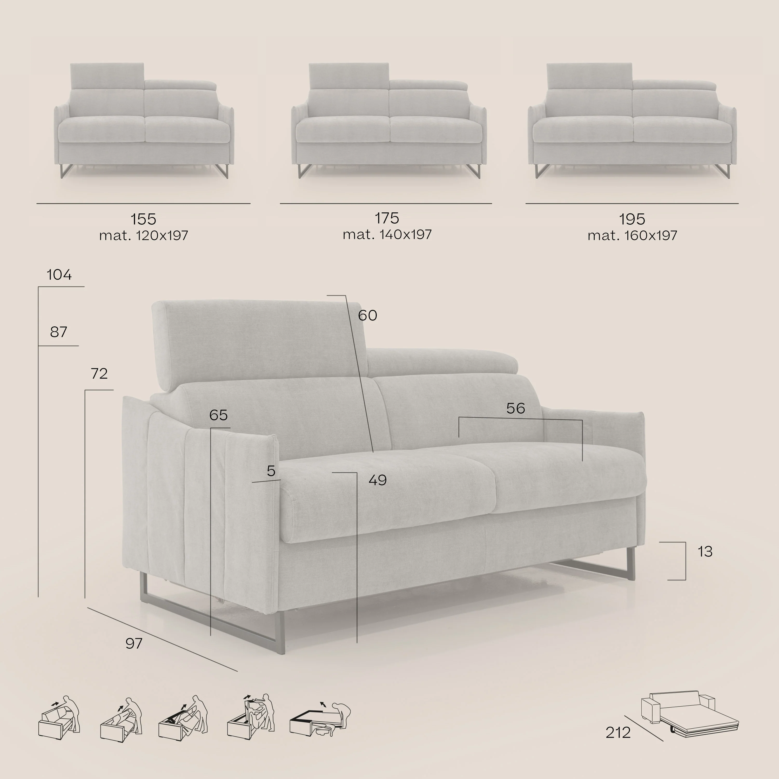 Loto canapé convertible compact avec matelas H 18cm et pieds hauts en tissu imperméable T14 marron - Image 11