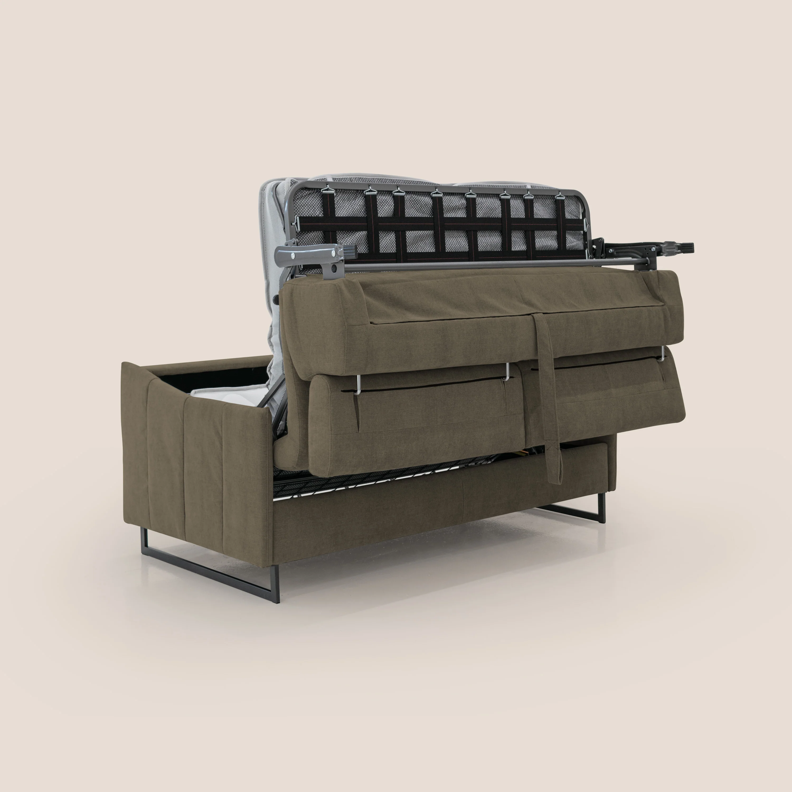 Loto canapé convertible compact avec matelas H 18cm et pieds hauts en tissu imperméable T14 marron - Image 3