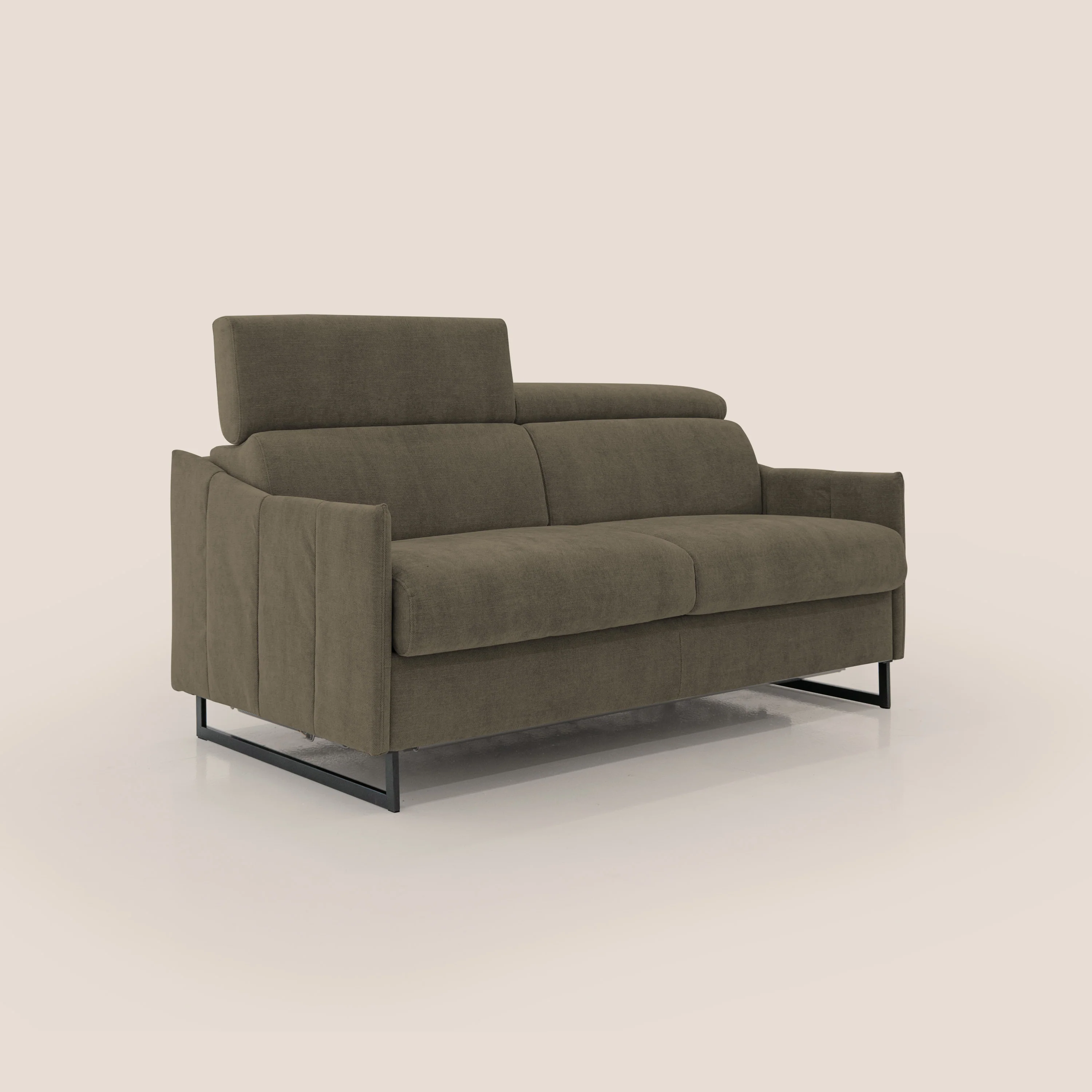 Loto canapé convertible compact avec matelas H 18cm et pieds hauts en tissu imperméable T14 marron - Image 4