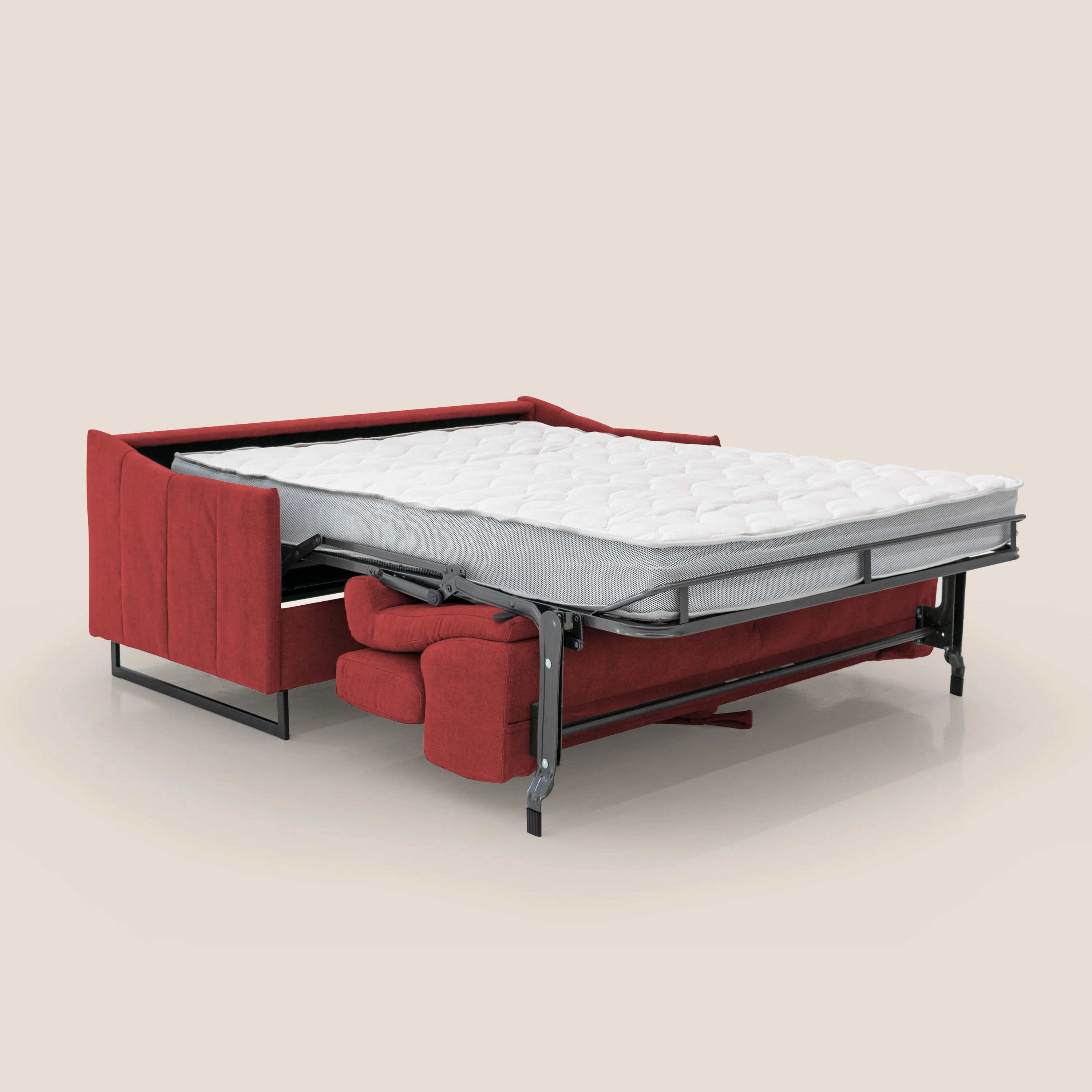 Loto canapé convertible compact avec matelas H 18cm et pieds hauts en tissu imperméable T14 rouge - Image 2