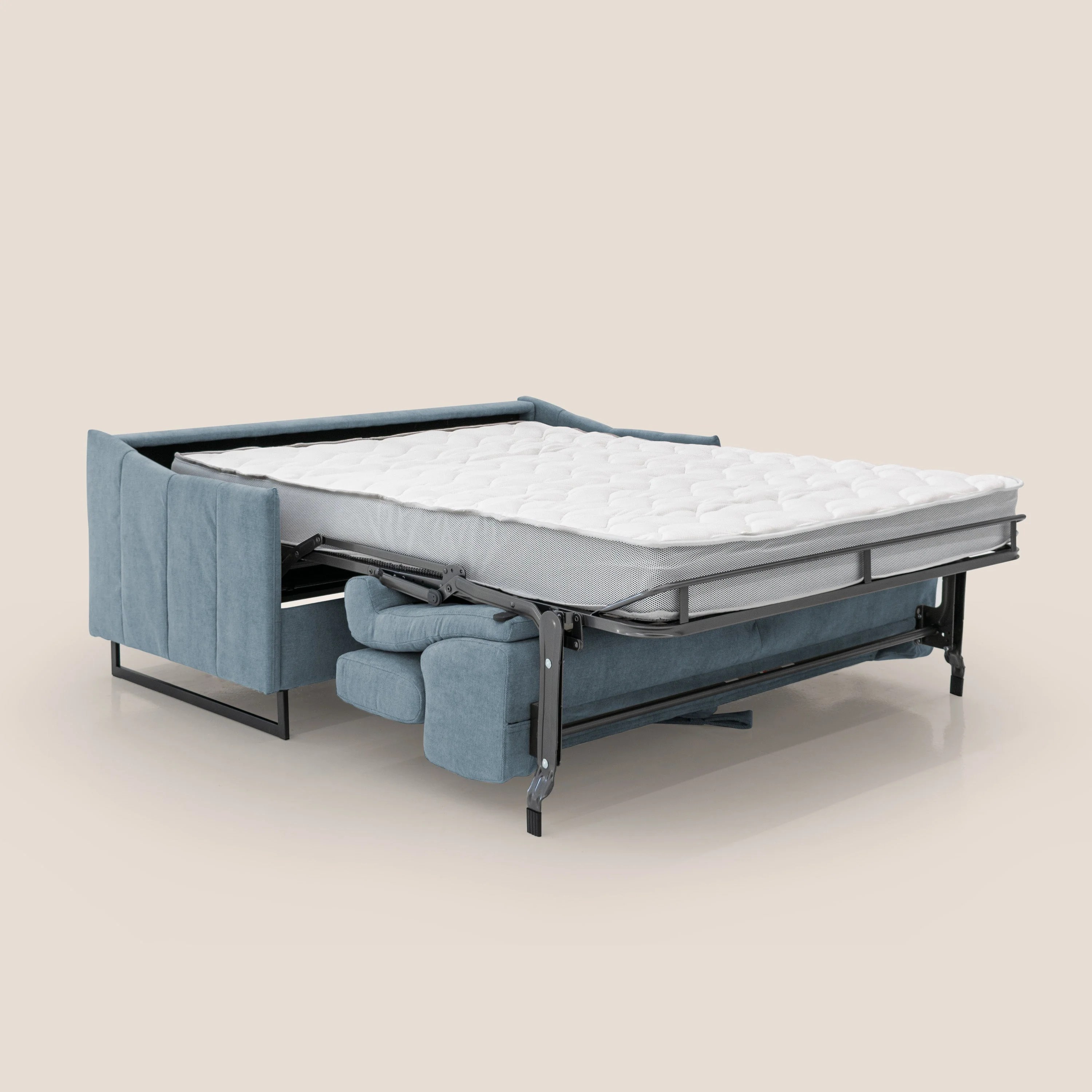 Loto canapé convertible compact avec matelas H 18cm et pieds hauts en tissu imperméable T14 sucre glace - Image 2