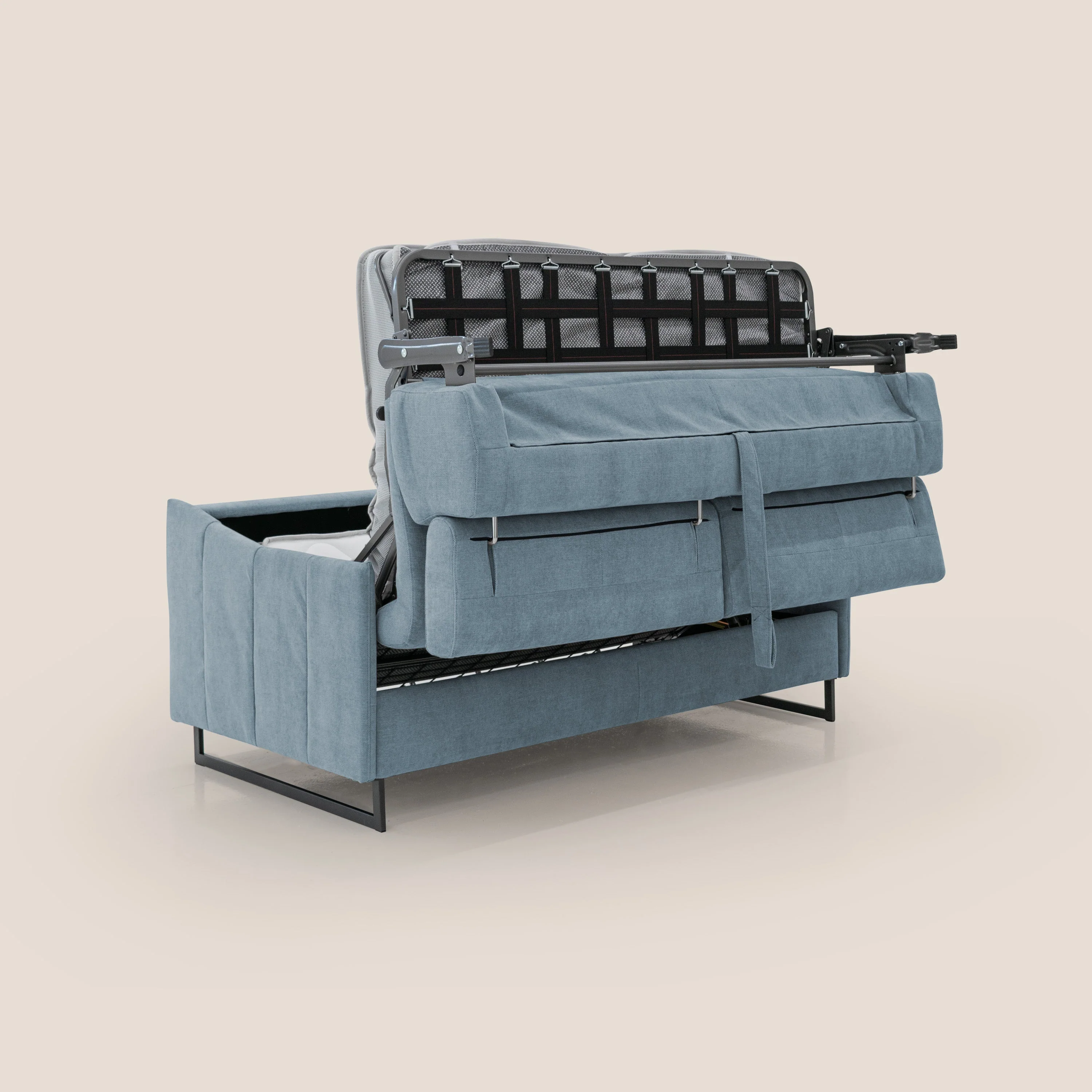 Loto canapé convertible compact avec matelas H 18cm et pieds hauts en tissu imperméable T14 sucre glace - Image 5