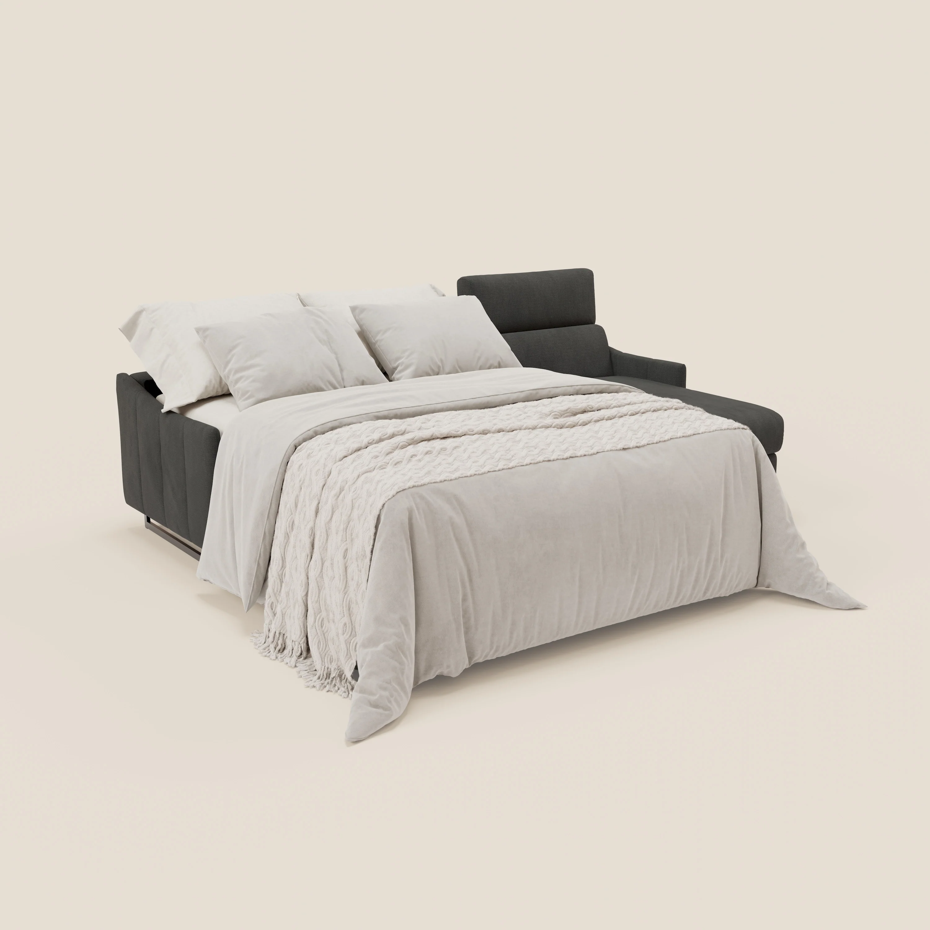 Loto Canapé d'angle convertible avec chaise longue coffre, têtières et matelas H 18 cm en tissu doux imperméable T14 anthracite - Image 2