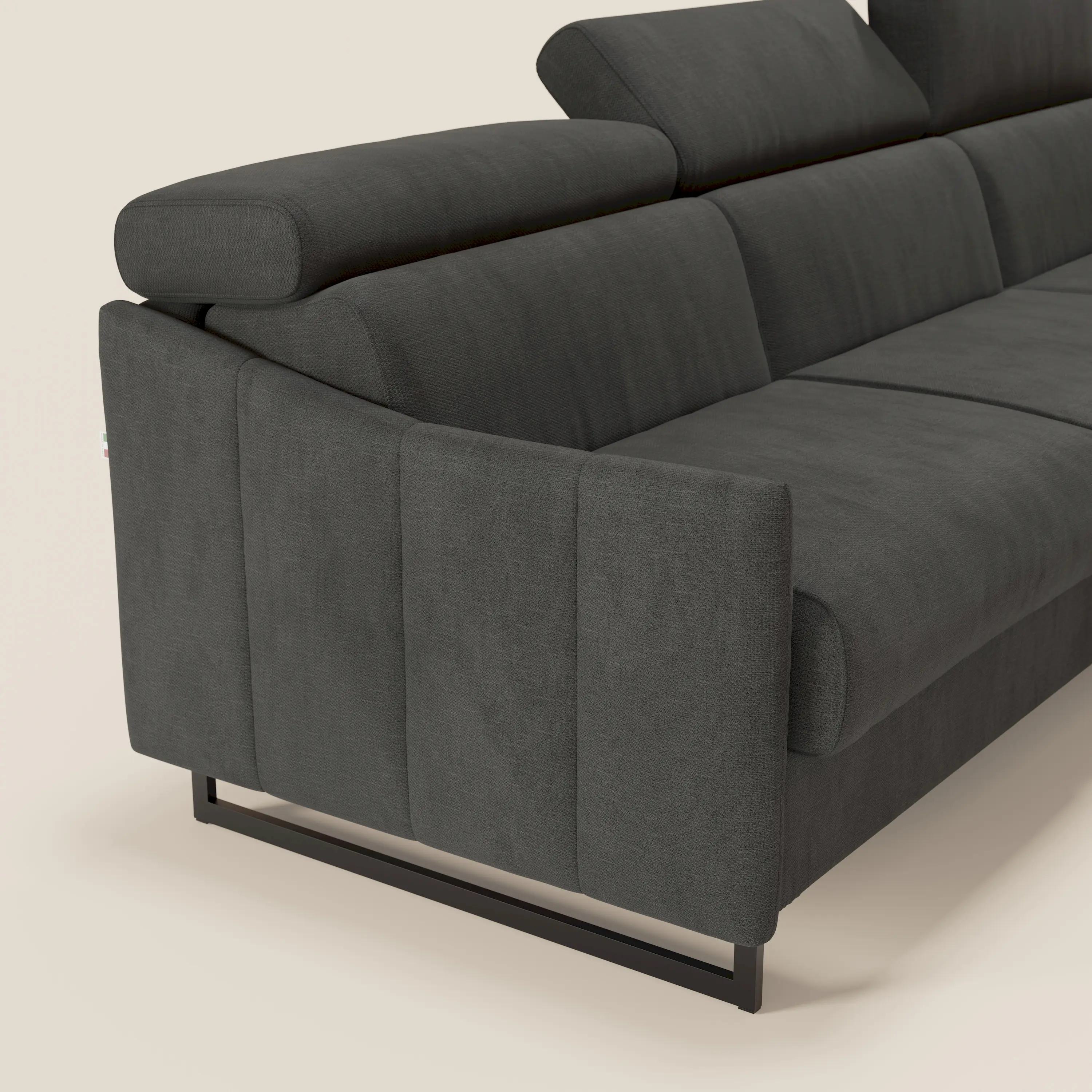 Loto Canapé d'angle convertible avec chaise longue coffre, têtières et matelas H 18 cm en tissu doux imperméable T14 anthracite - Image 4