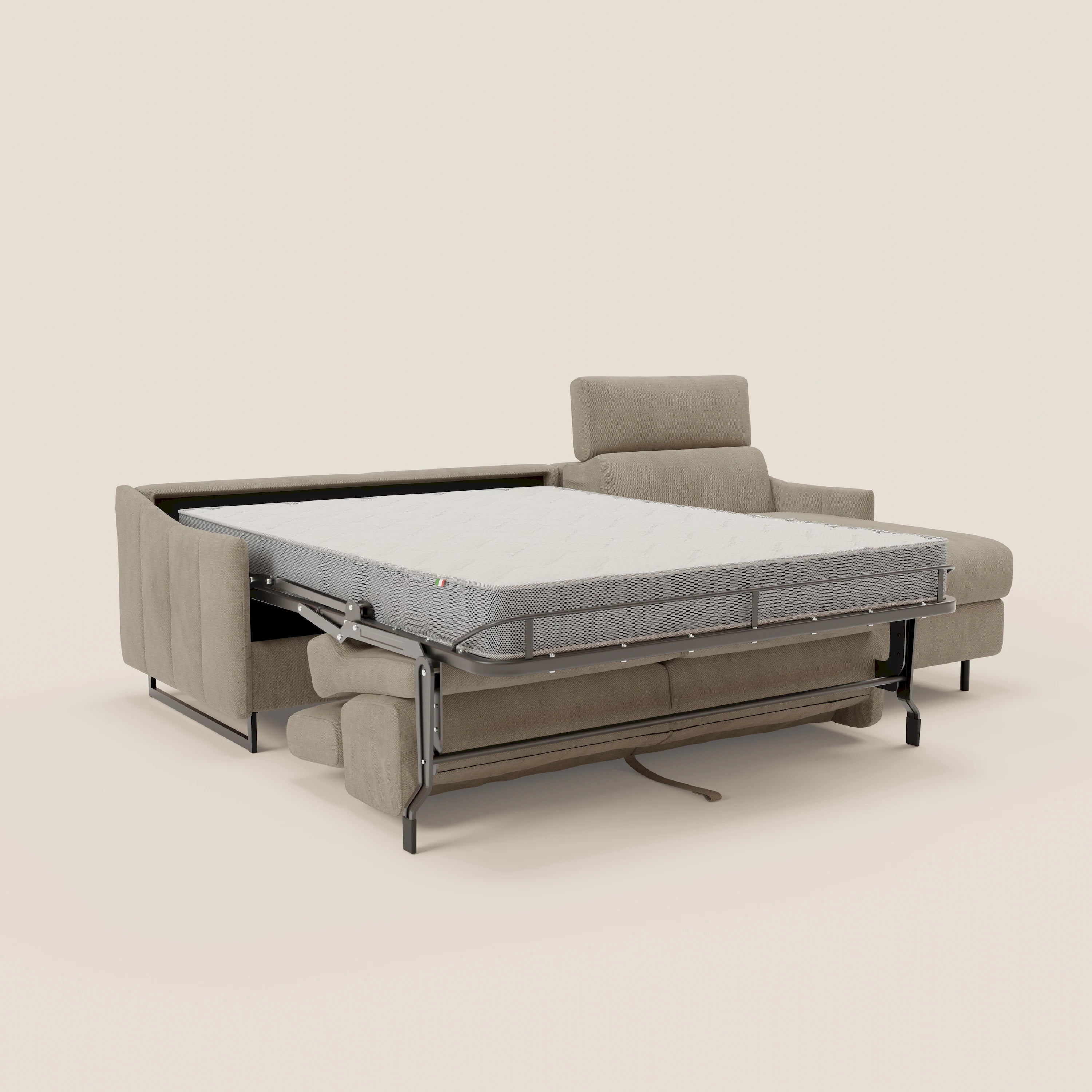 Loto Canapé d'angle convertible avec chaise longue coffre, têtières et matelas H 18 cm en tissu doux imperméable T14 beige - Image 11