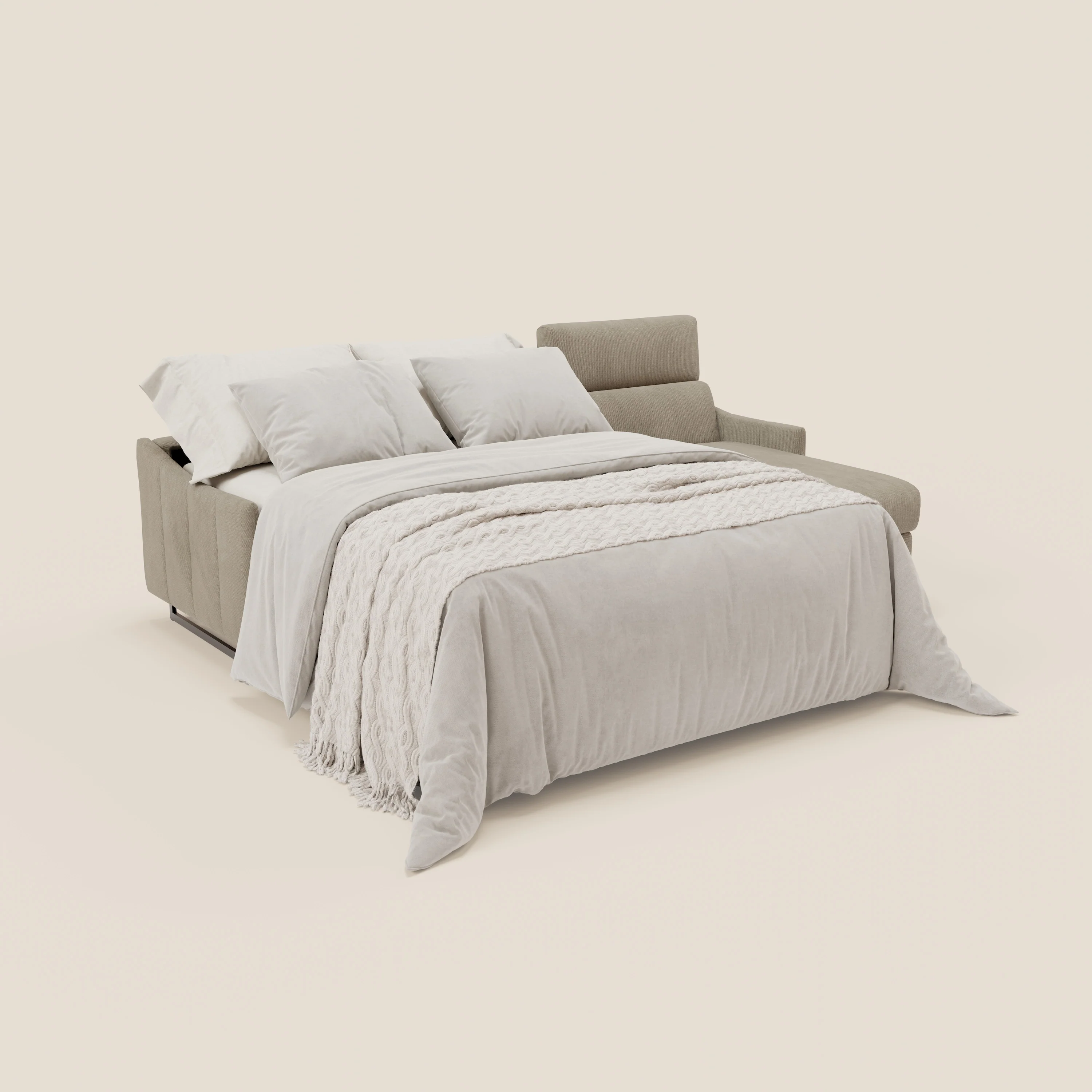Loto Canapé d'angle convertible avec chaise longue coffre, têtières et matelas H 18 cm en tissu doux imperméable T14 beige - Image 2