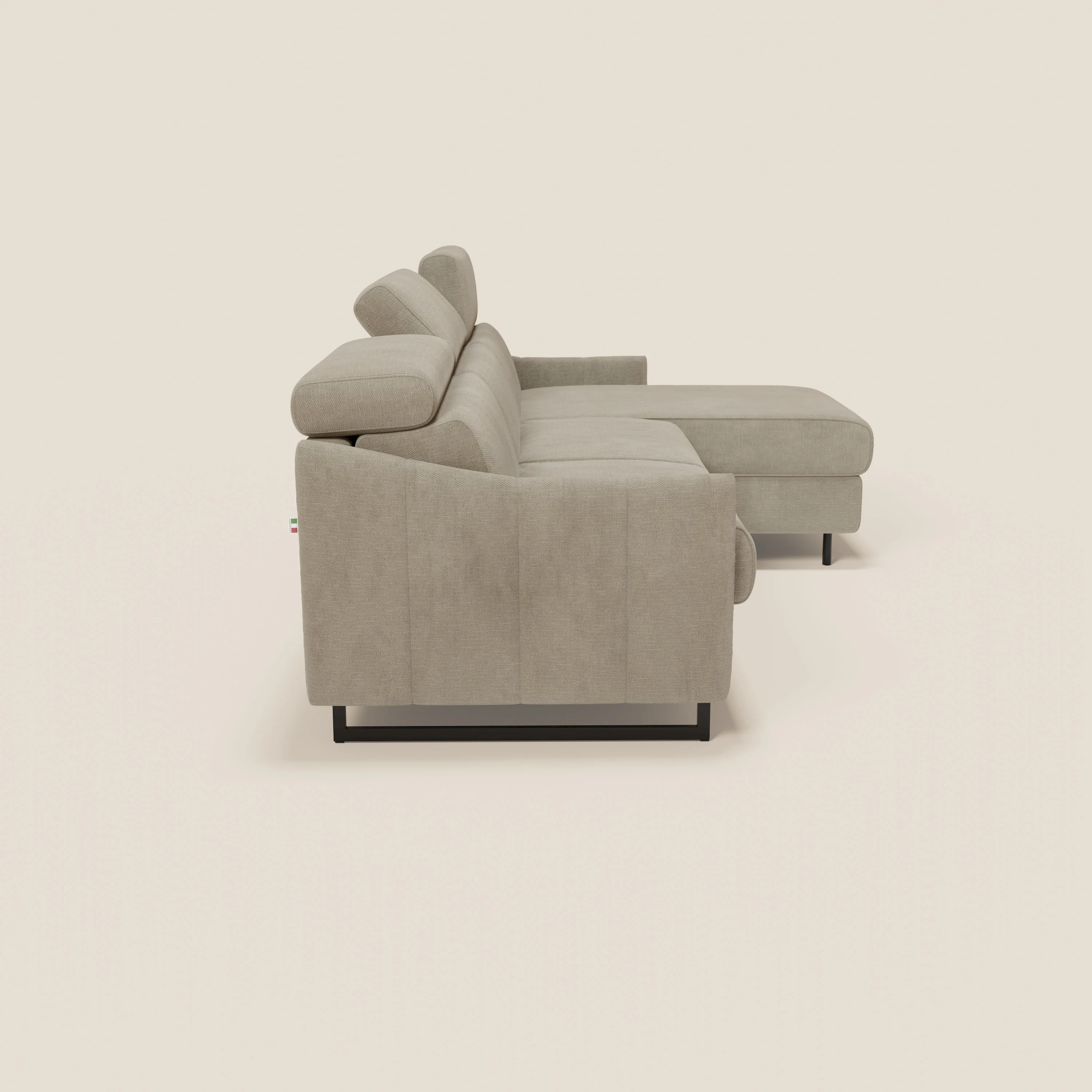 Loto Canapé d'angle convertible avec chaise longue coffre, têtières et matelas H 18 cm en tissu doux imperméable T14 beige - Image 6