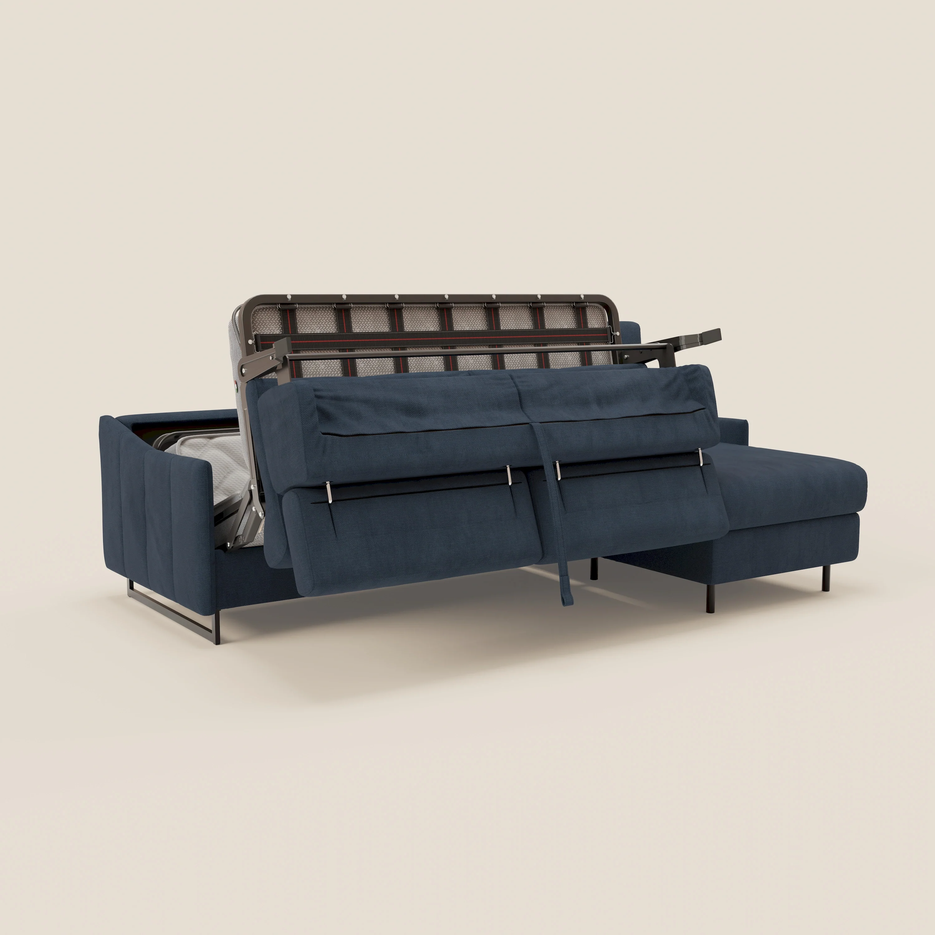 Loto Canapé d'angle convertible avec chaise longue coffre, têtières et matelas H 18 cm en tissu doux imperméable T14 bleu - Image 10