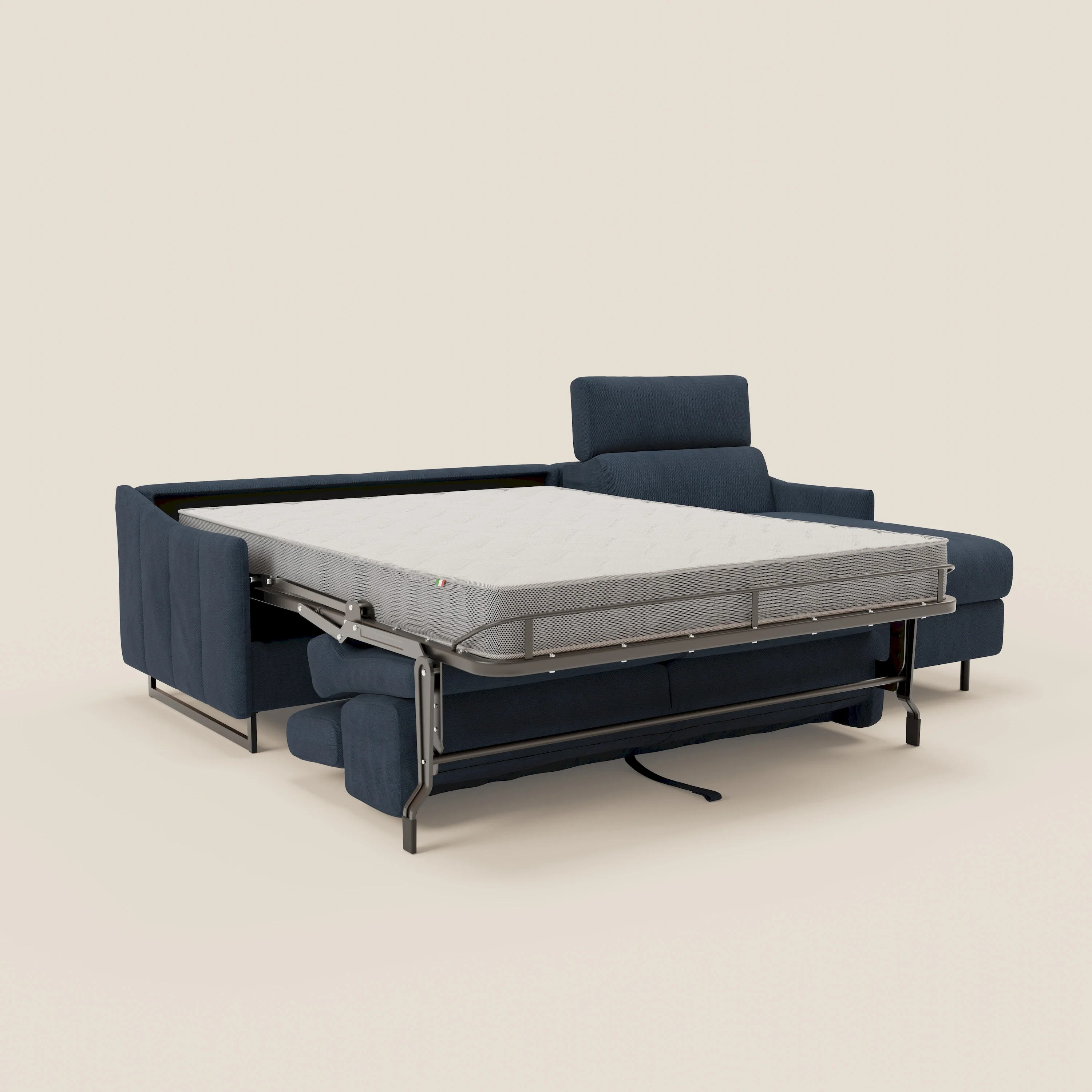 Loto Canapé d'angle convertible avec chaise longue coffre, têtières et matelas H 18 cm en tissu doux imperméable T14 bleu - Image 11