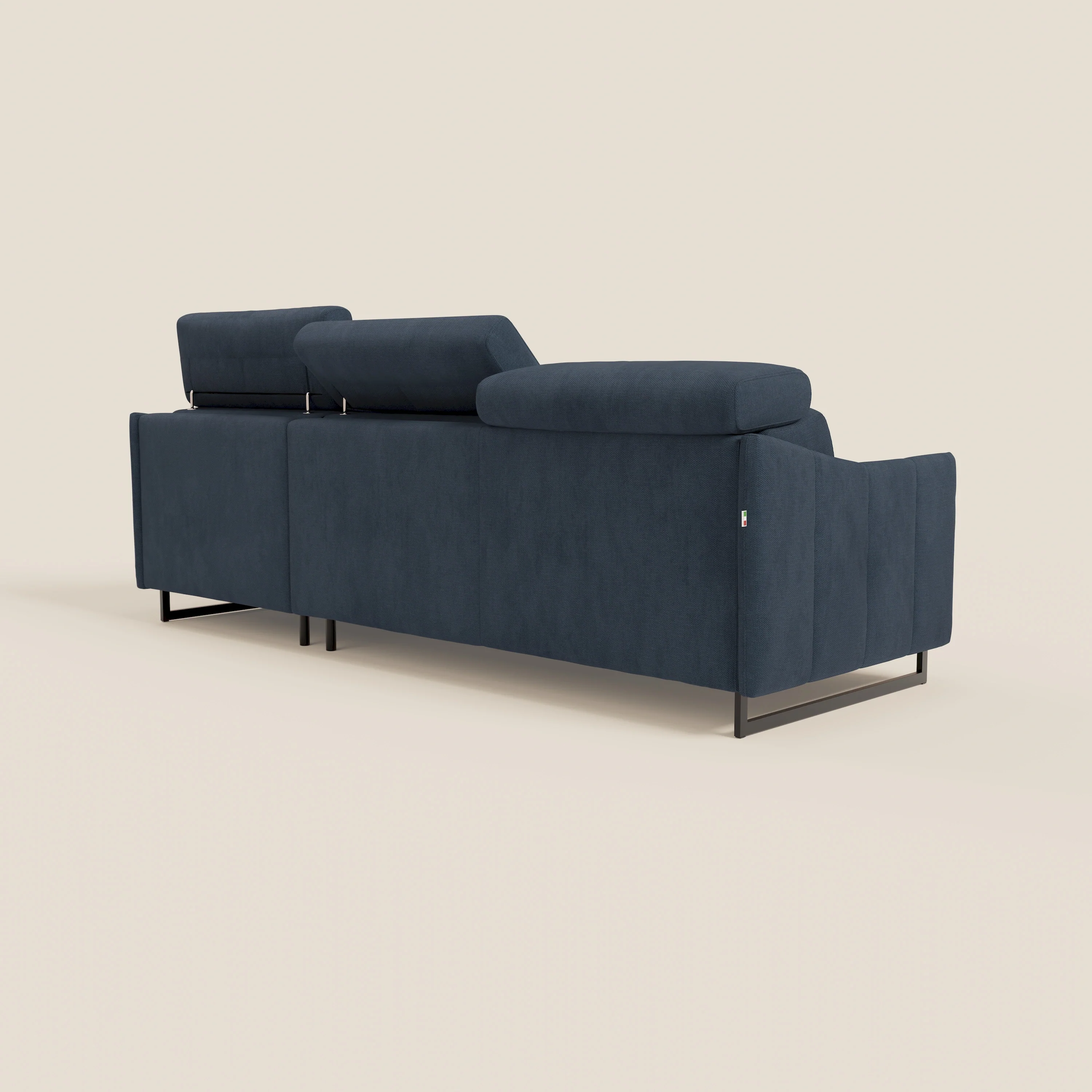 Loto Canapé d'angle convertible avec chaise longue coffre, têtières et matelas H 18 cm en tissu doux imperméable T14 bleu - Image 7