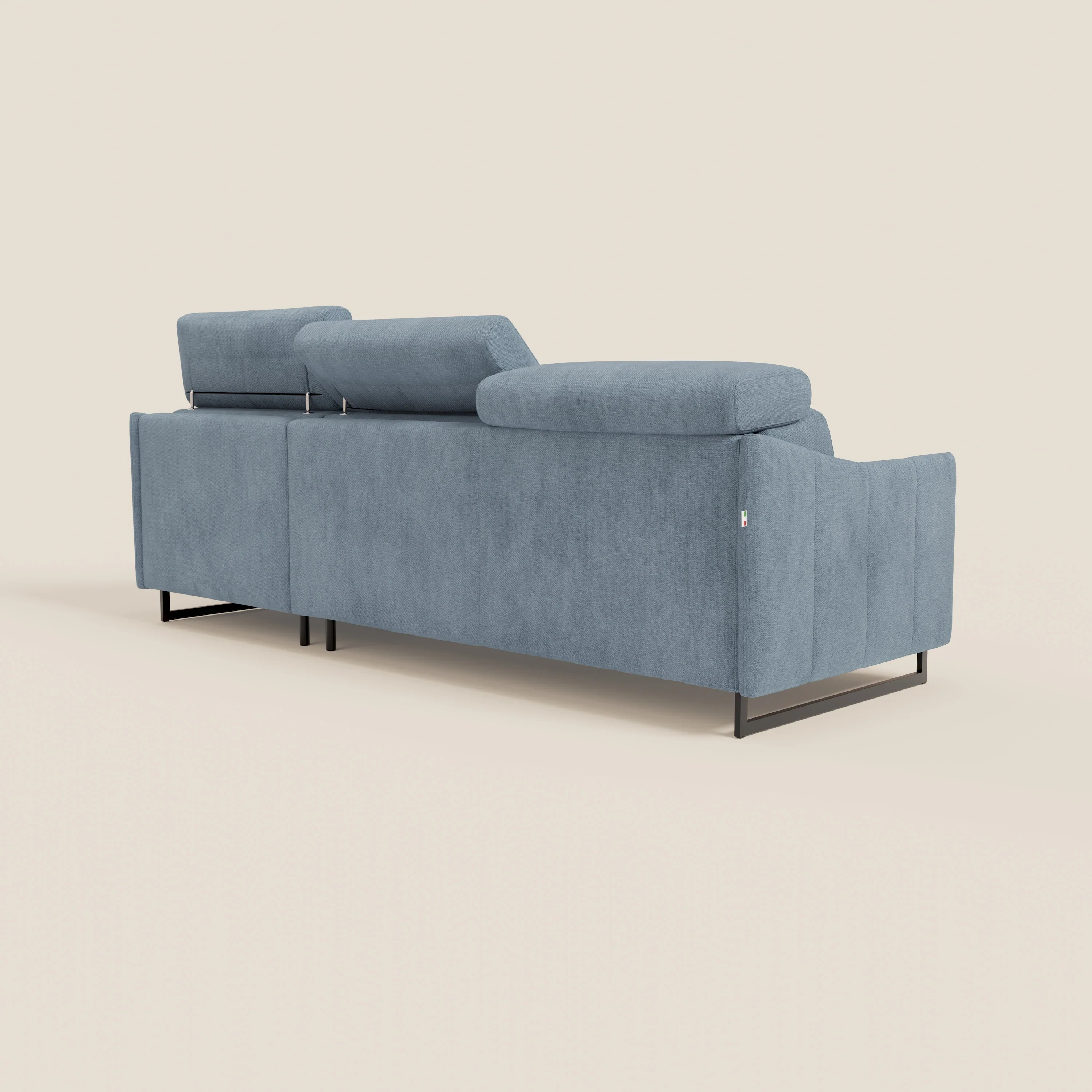 Loto Canapé d'angle convertible avec chaise longue coffre, têtières et matelas H 18 cm en tissu doux imperméable T14 bleu pastel - Image 7