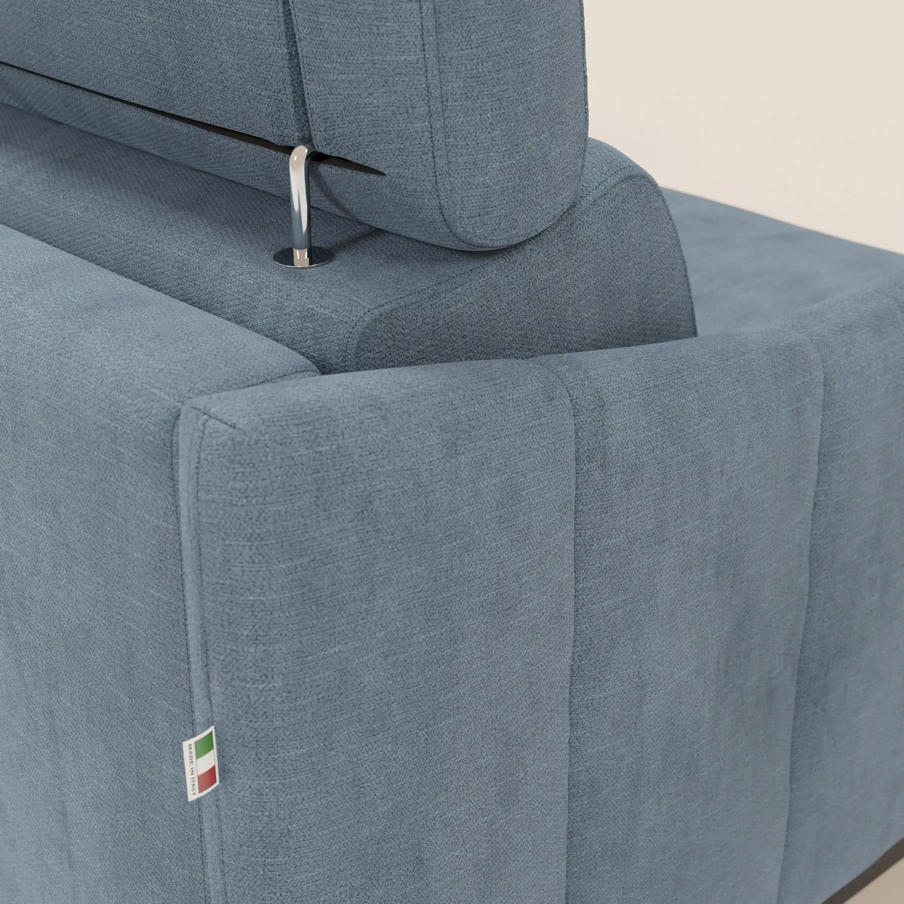 Loto Canapé d'angle convertible avec chaise longue coffre, têtières et matelas H 18 cm en tissu doux imperméable T14 bleu pastel - Image 8