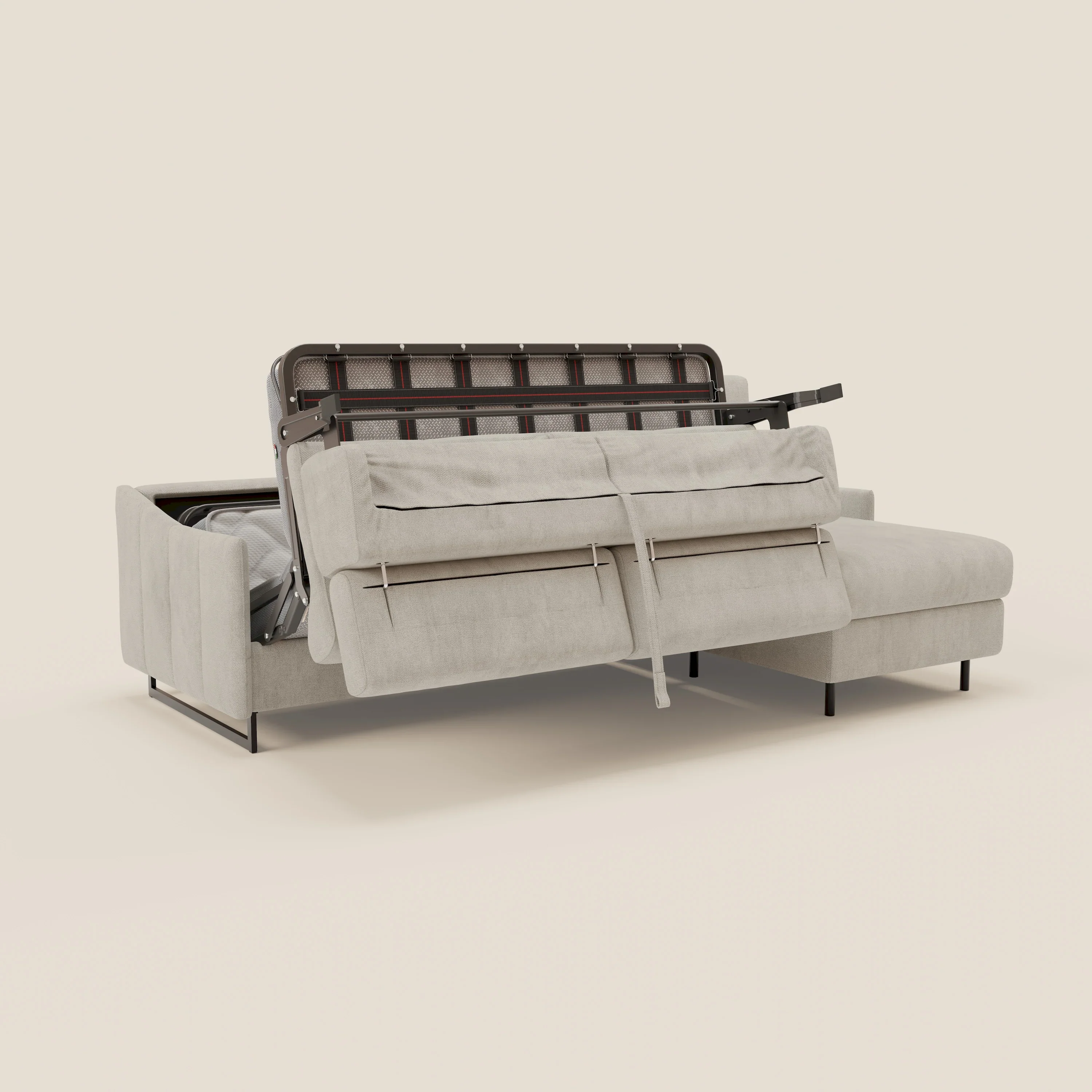 Loto Canapé d'angle convertible avec chaise longue coffre, têtières et matelas H 18 cm en tissu doux imperméable T14 crème - Image 10