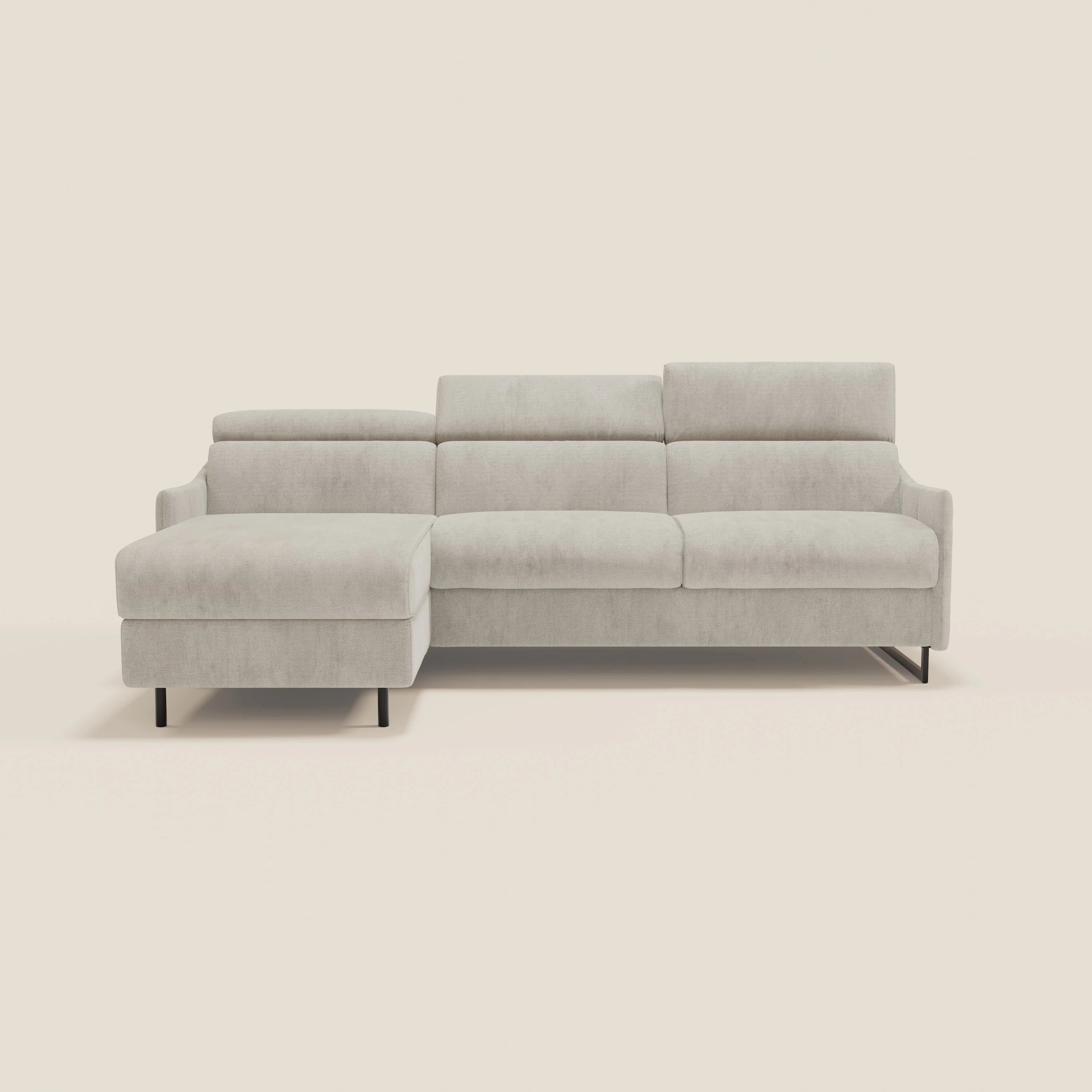 Loto Canapé d'angle convertible avec chaise longue coffre, têtières et matelas H 18 cm en tissu doux imperméable T14 crème - Image 12