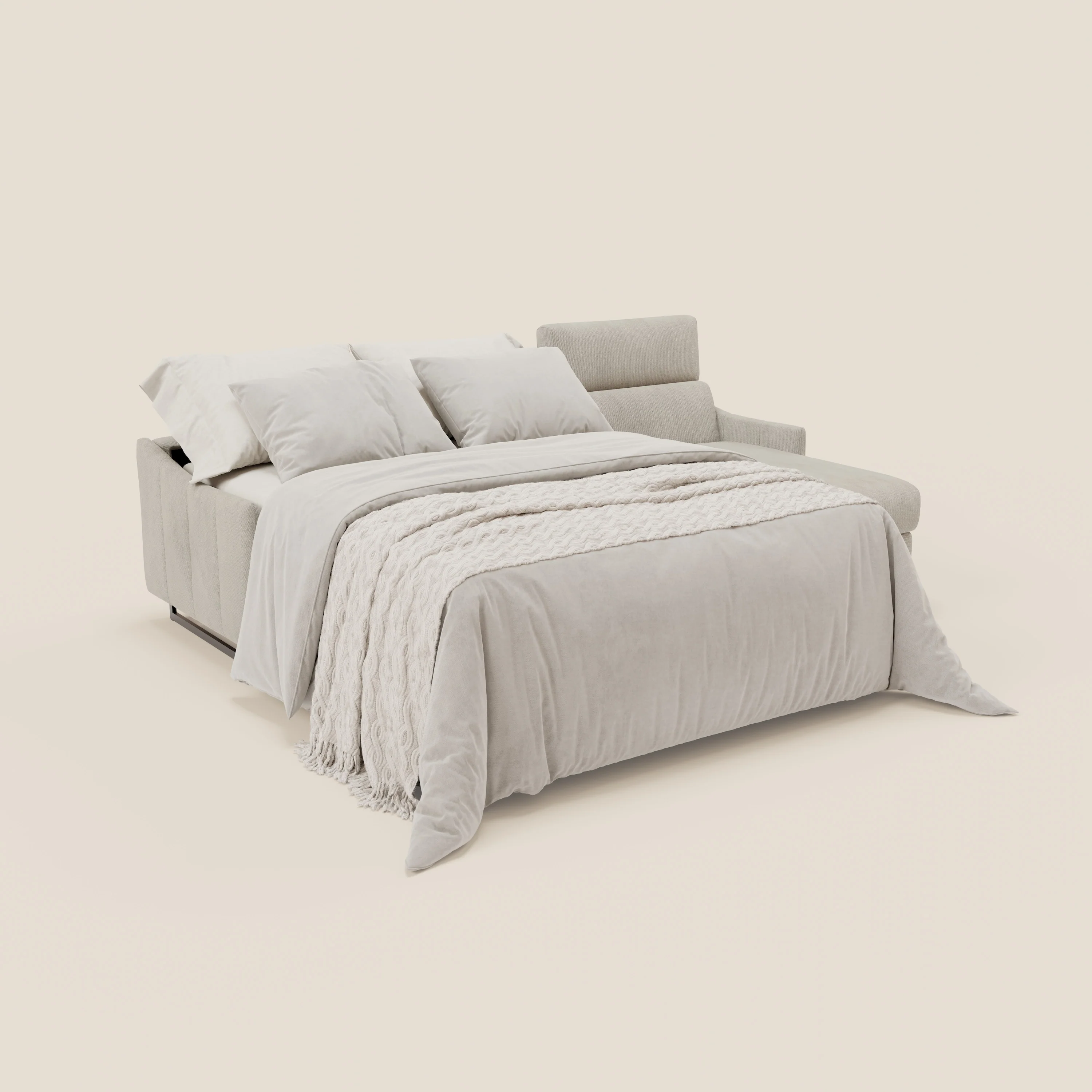 Loto Canapé d'angle convertible avec chaise longue coffre, têtières et matelas H 18 cm en tissu doux imperméable T14 crème - Image 2