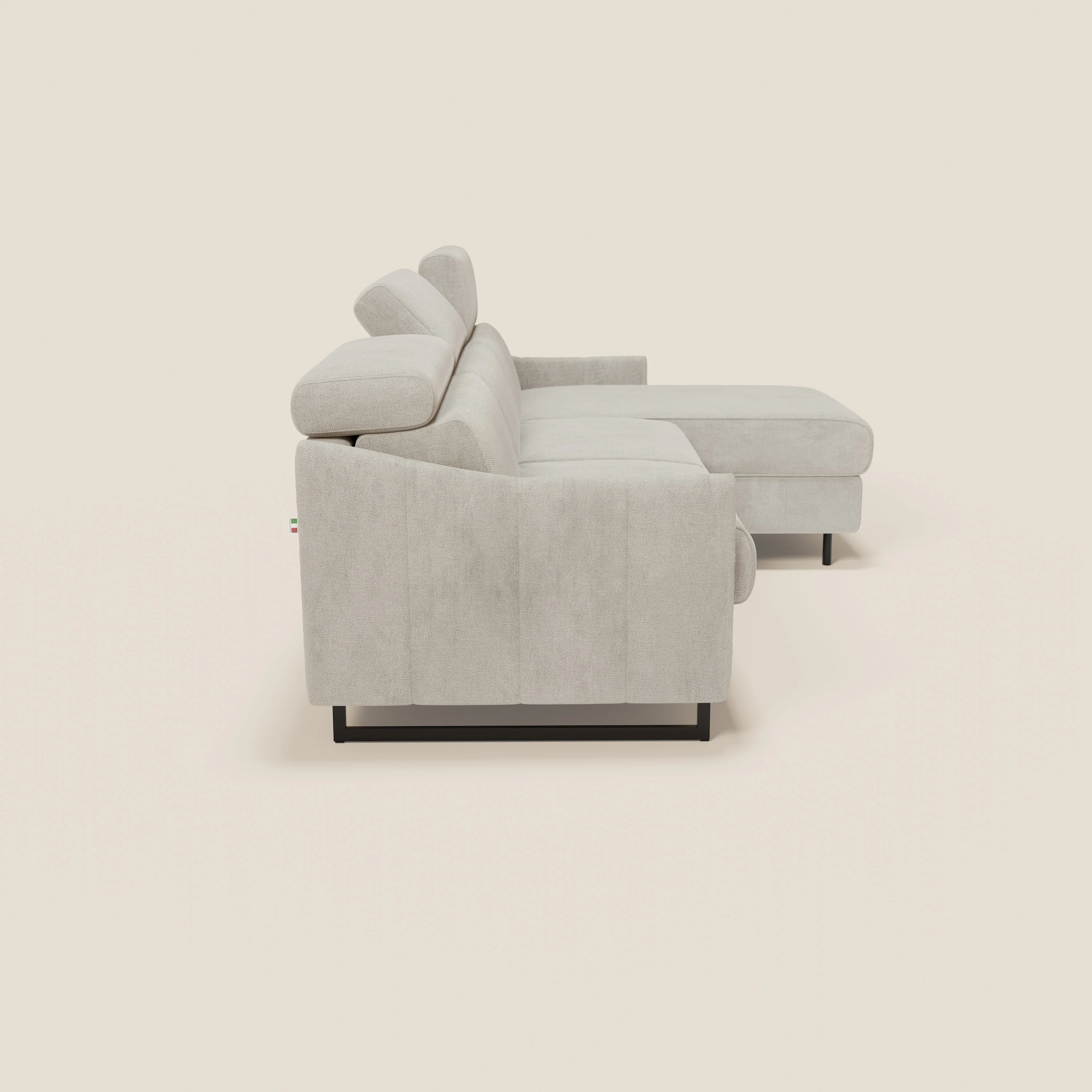 Loto Canapé d'angle convertible avec chaise longue coffre, têtières et matelas H 18 cm en tissu doux imperméable T14 crème - Image 6