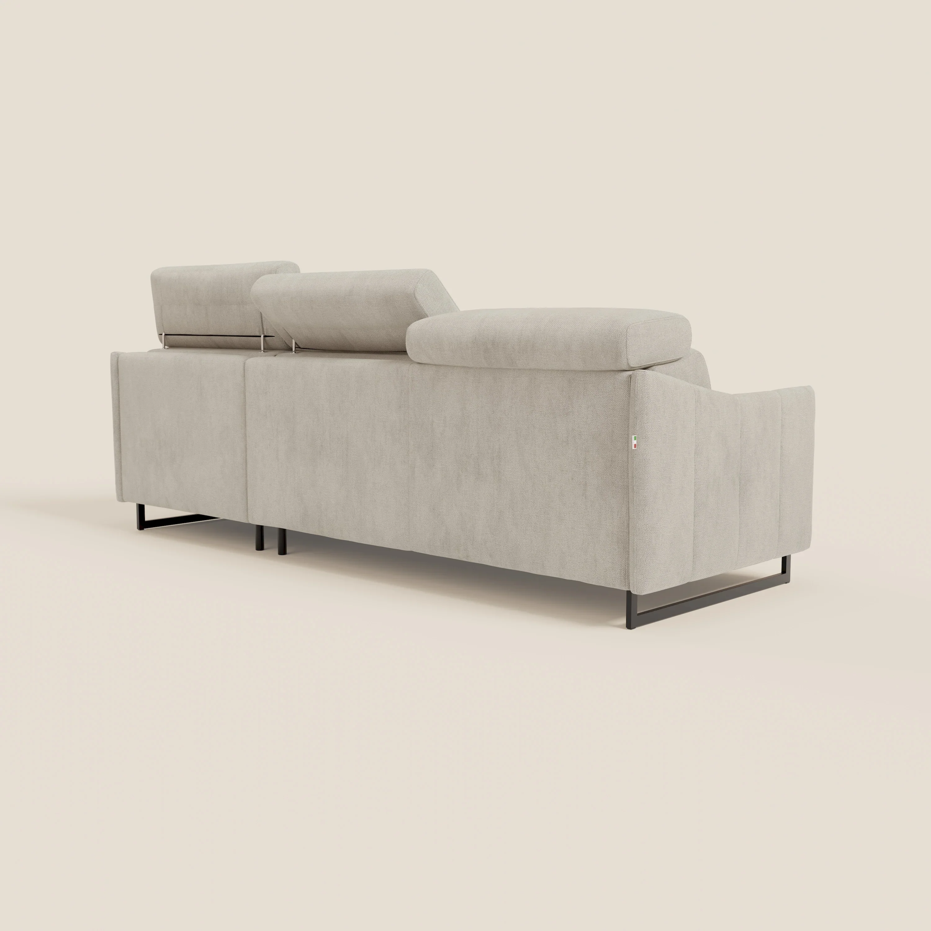 Loto Canapé d'angle convertible avec chaise longue coffre, têtières et matelas H 18 cm en tissu doux imperméable T14 crème - Image 7