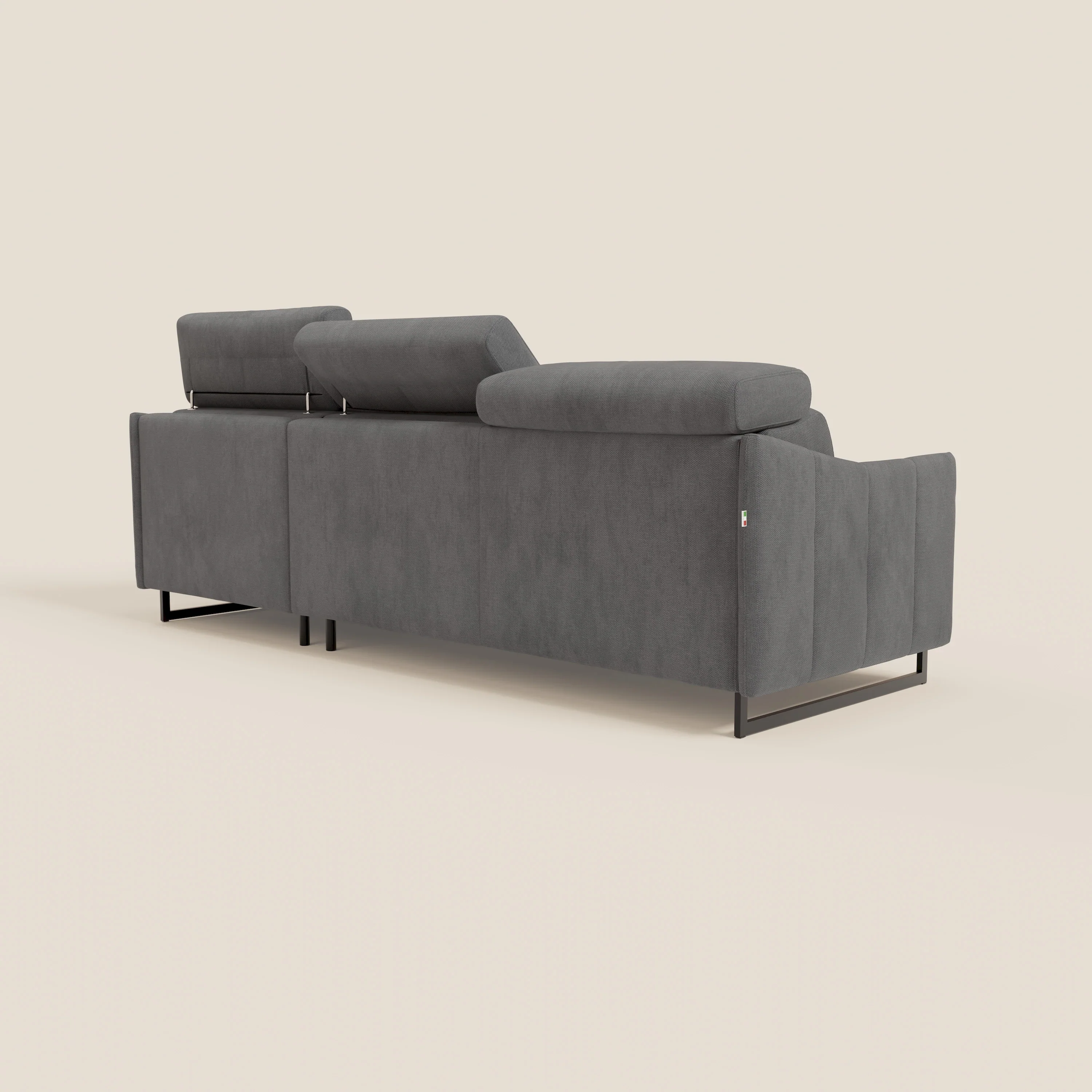 Loto Canapé d'angle convertible avec chaise longue coffre, têtières et matelas H 18 cm en tissu doux imperméable T14 gris - Image 7