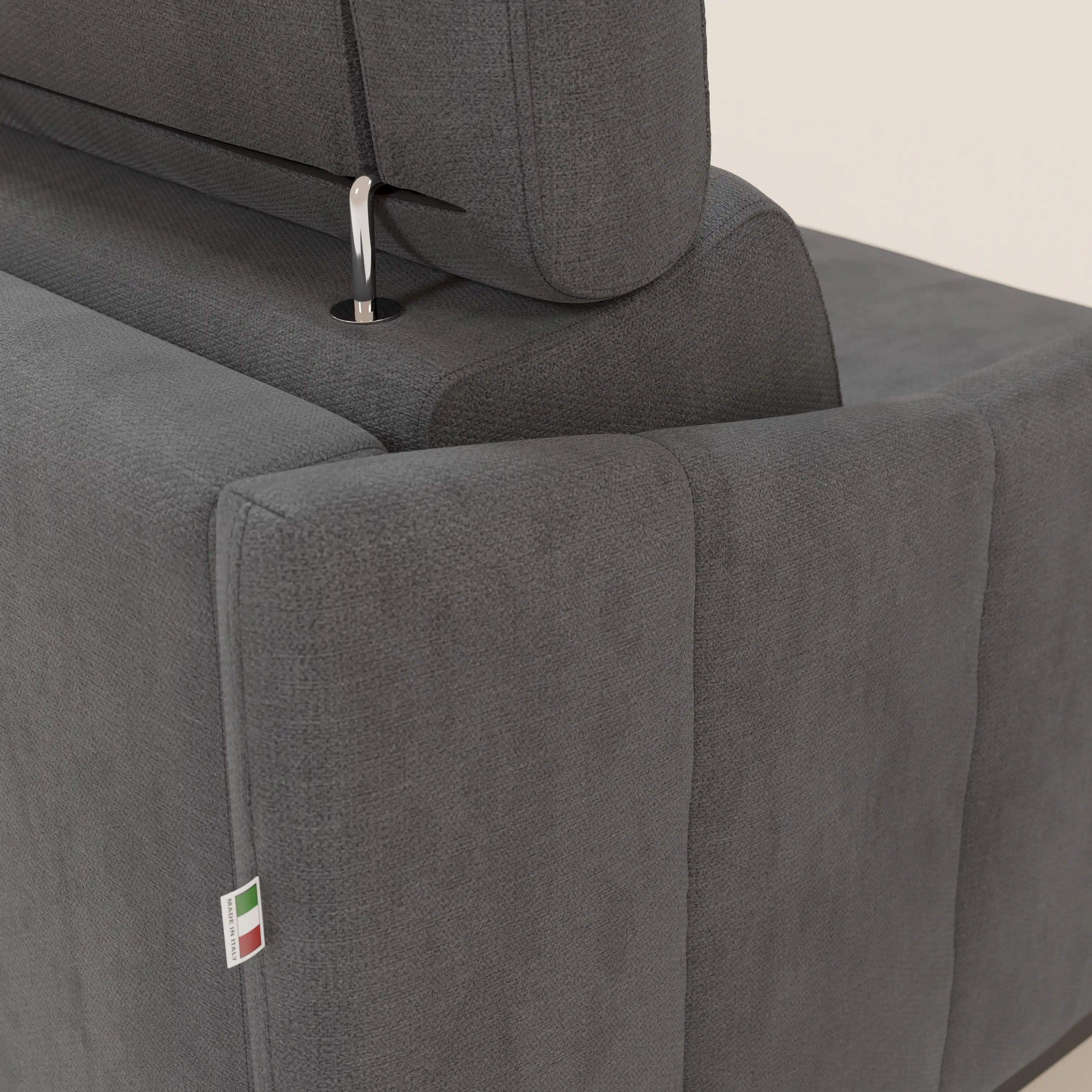 Loto Canapé d'angle convertible avec chaise longue coffre, têtières et matelas H 18 cm en tissu doux imperméable T14 gris - Image 8