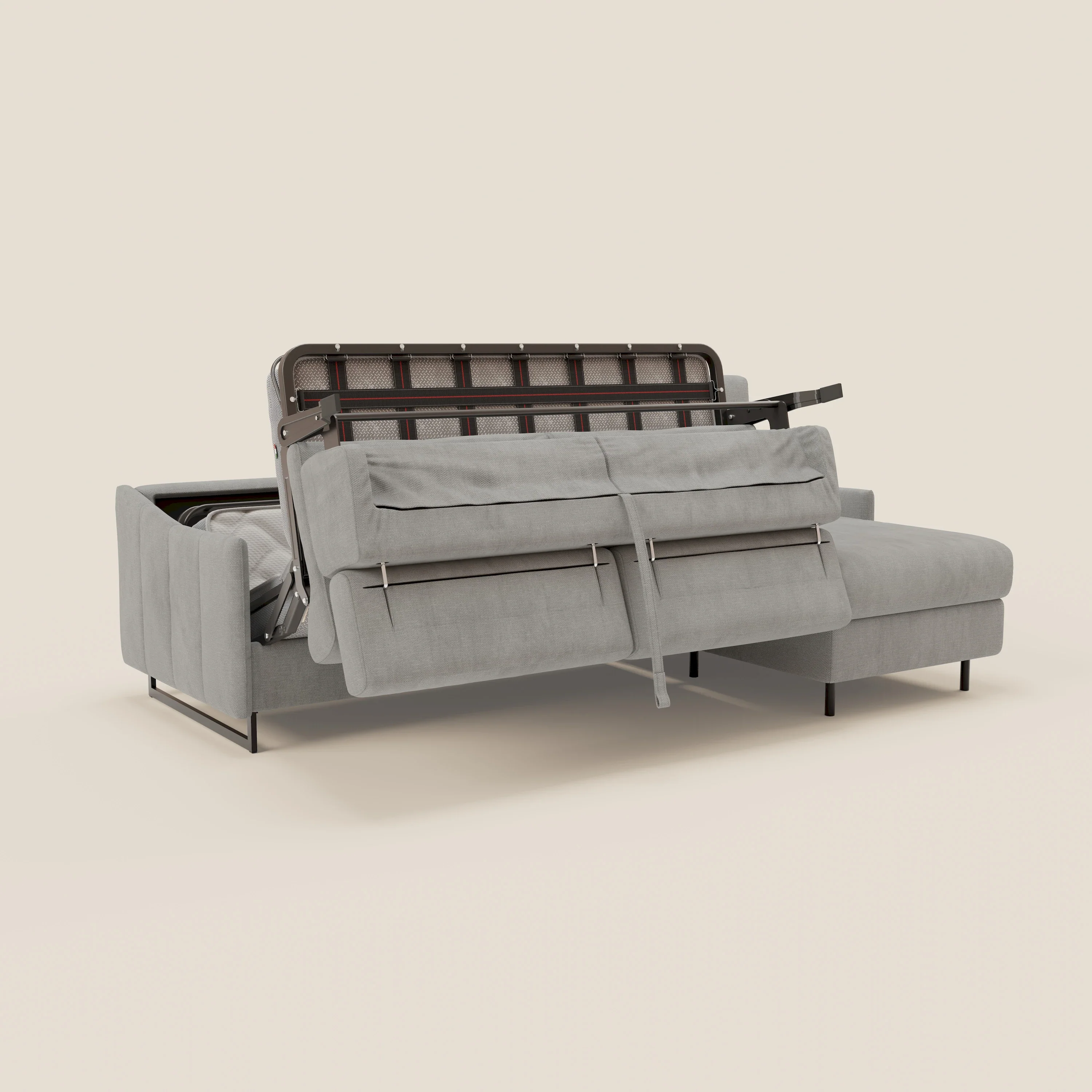 Loto Canapé d'angle convertible avec chaise longue coffre, têtières et matelas H 18 cm en tissu doux imperméable T14 gris clair - Image 10
