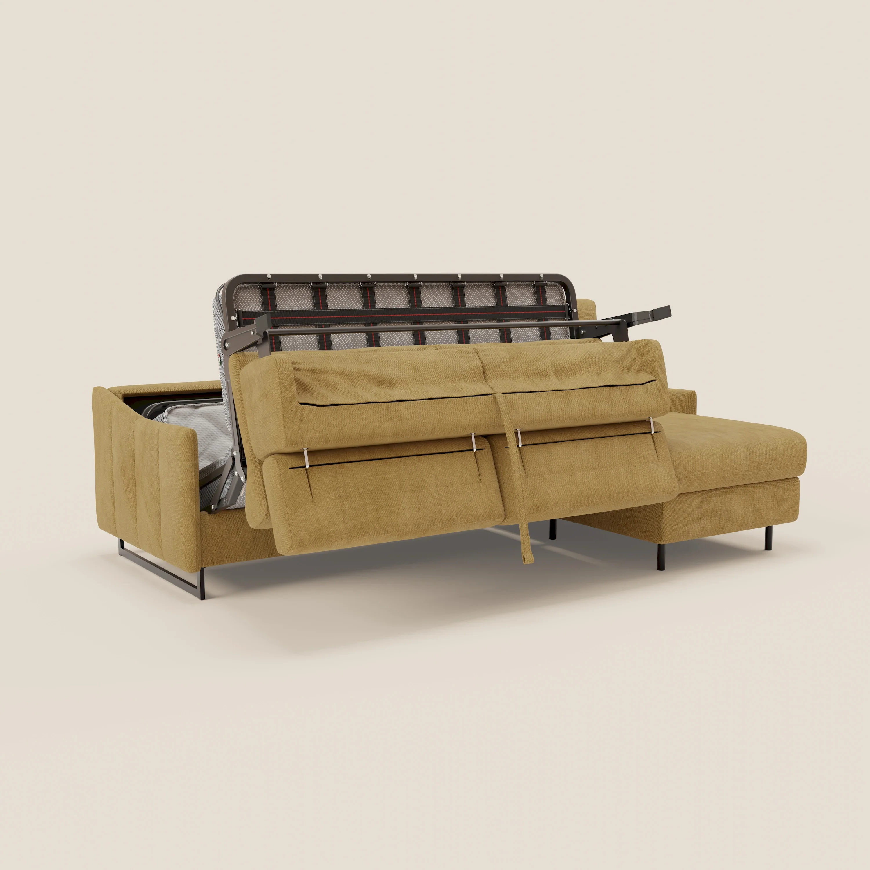Loto Canapé d'angle convertible avec chaise longue coffre, têtières et matelas H 18 cm en tissu doux imperméable T14 jaune - Image 10