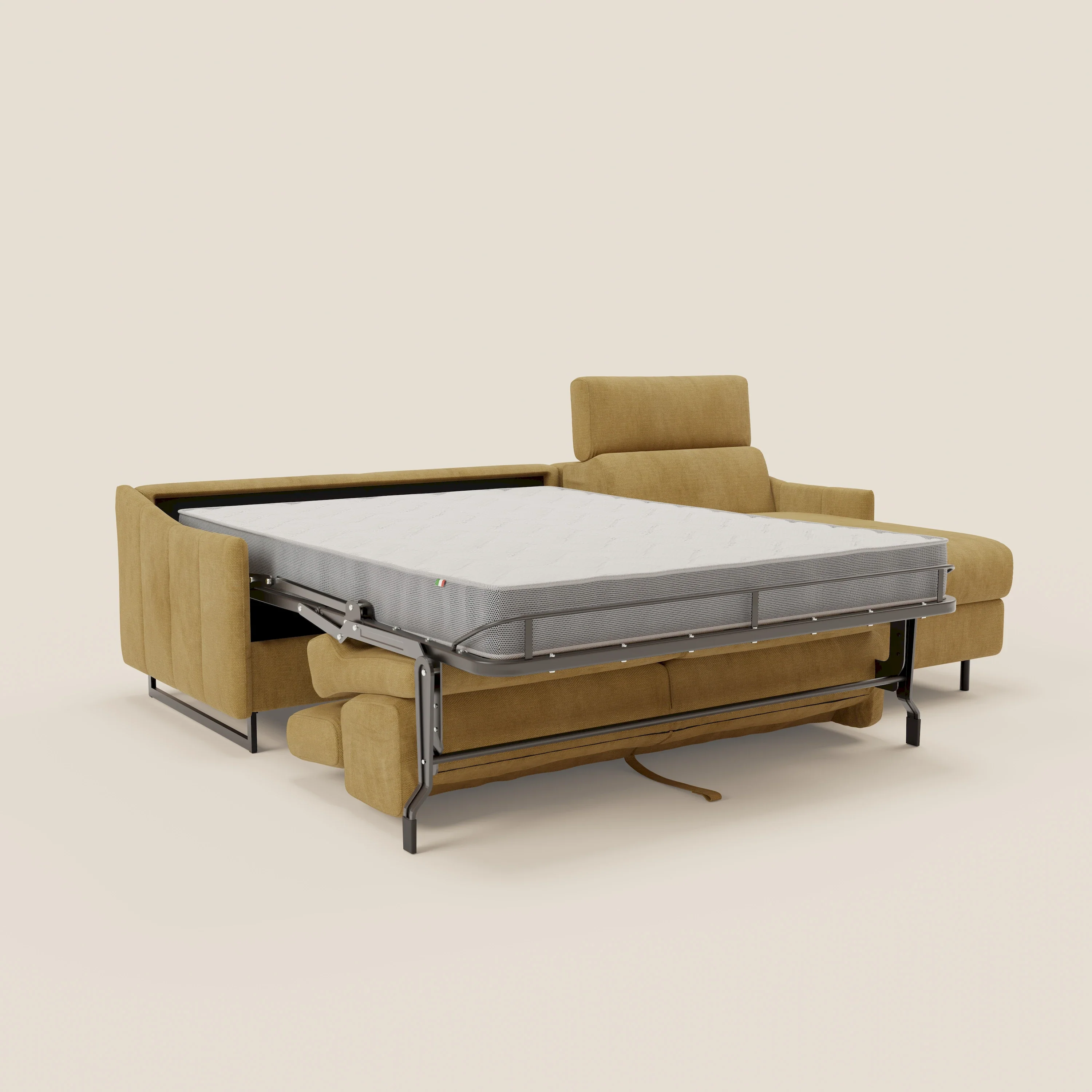 Loto Canapé d'angle convertible avec chaise longue coffre, têtières et matelas H 18 cm en tissu doux imperméable T14 jaune - Image 11
