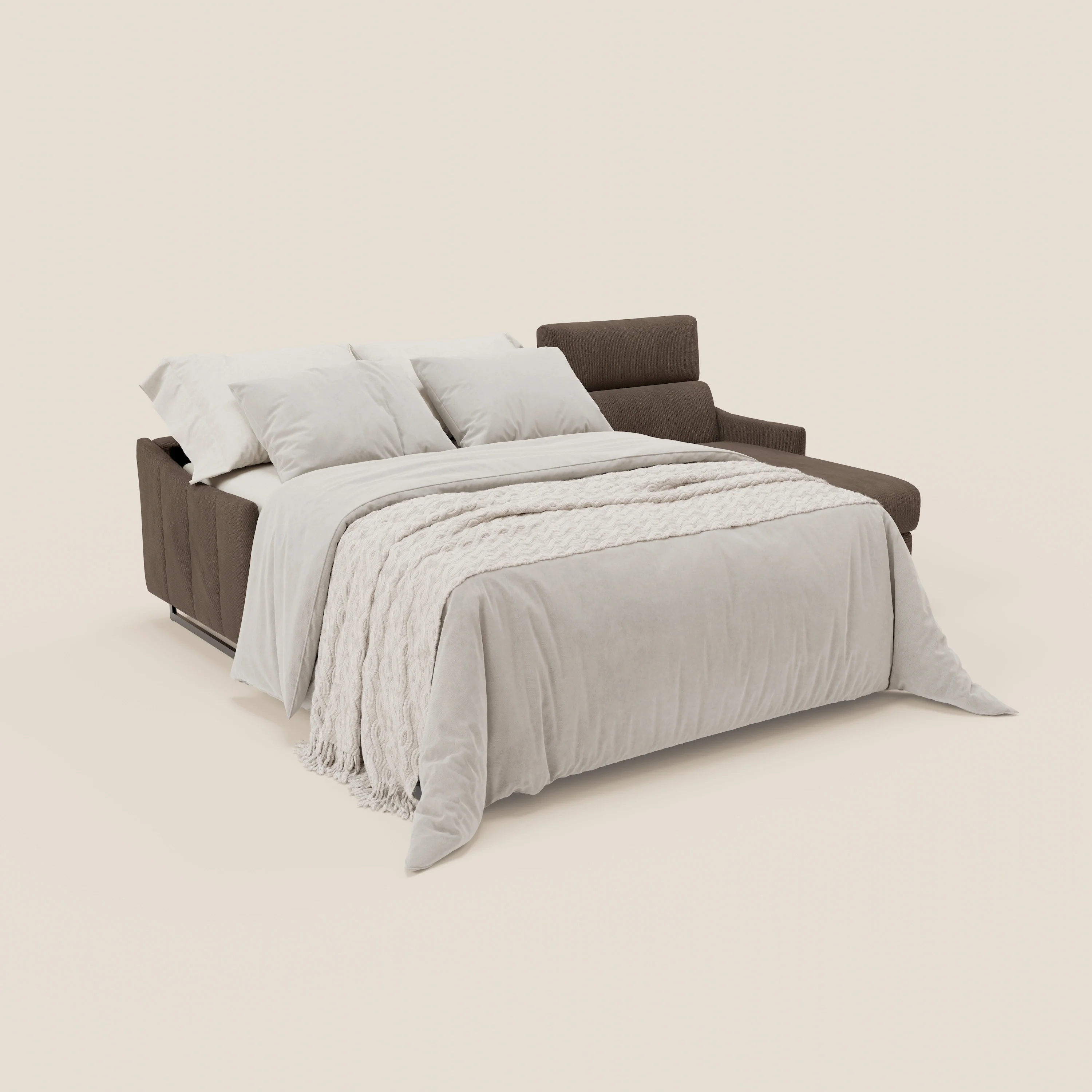 Loto Canapé d'angle convertible avec chaise longue coffre, têtières et matelas H 18 cm en tissu doux imperméable T14 marron - Image 2