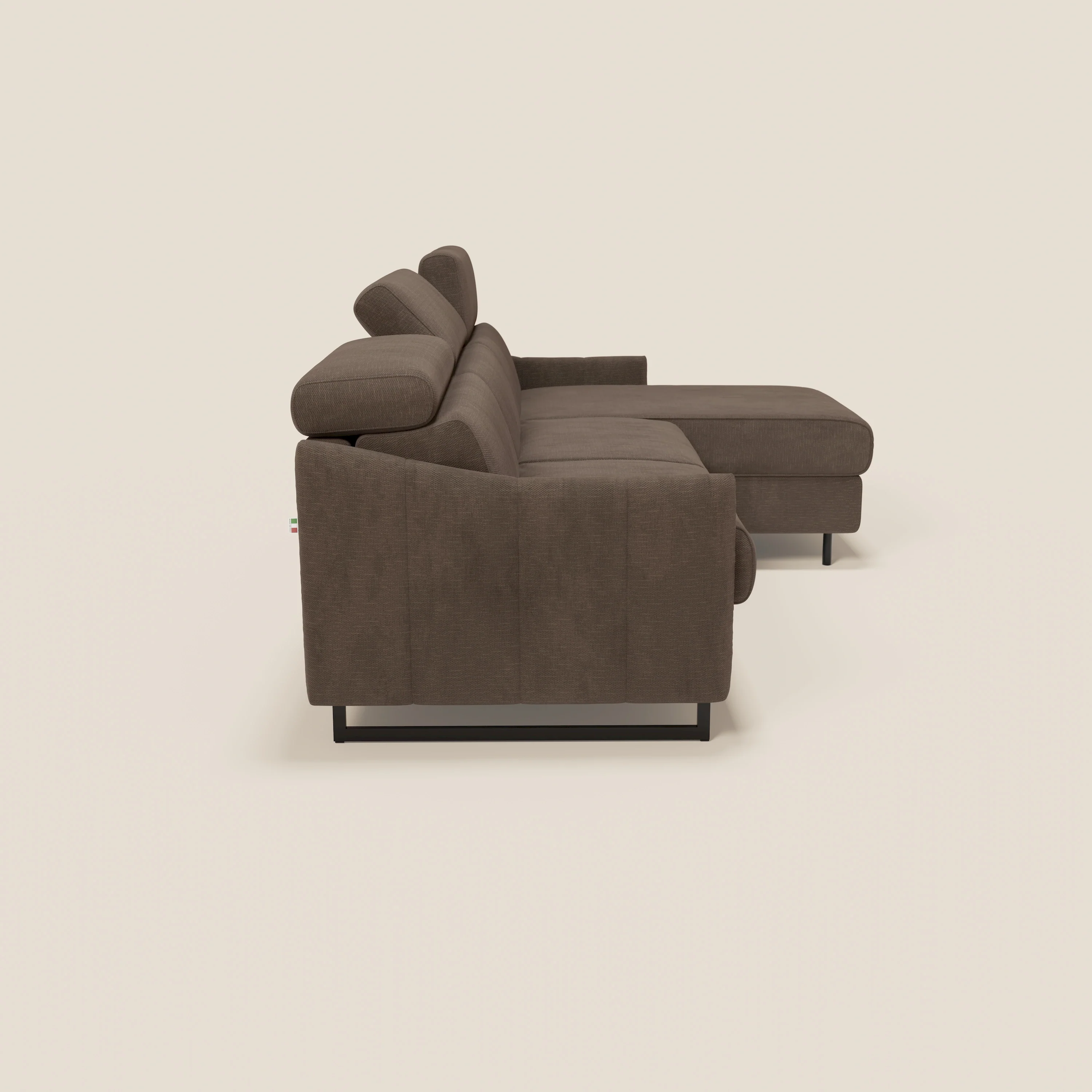 Loto Canapé d'angle convertible avec chaise longue coffre, têtières et matelas H 18 cm en tissu doux imperméable T14 marron - Image 6