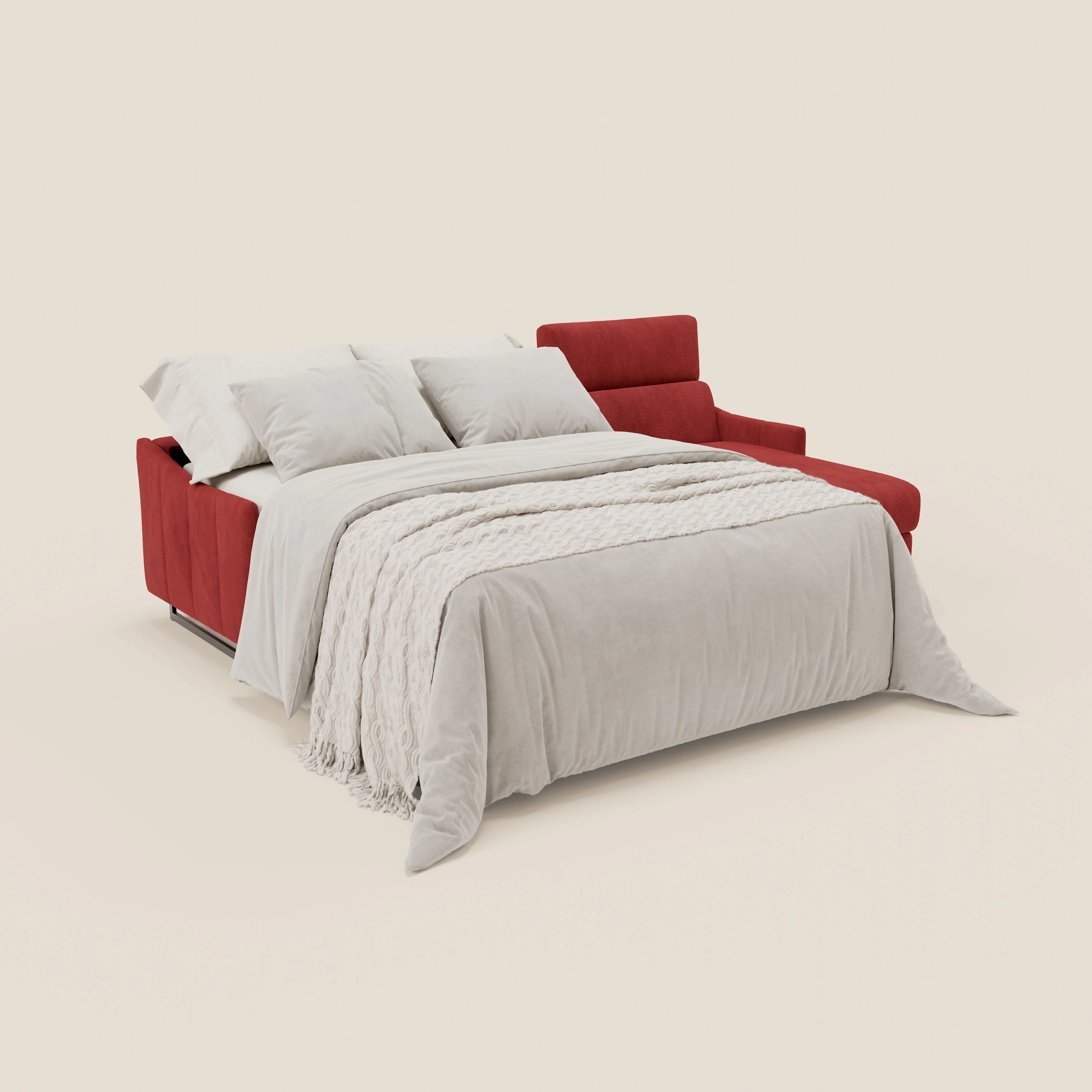 Loto Canapé d'angle convertible avec chaise longue coffre, têtières et matelas H 18 cm en tissu doux imperméable T14 rouge - Image 2