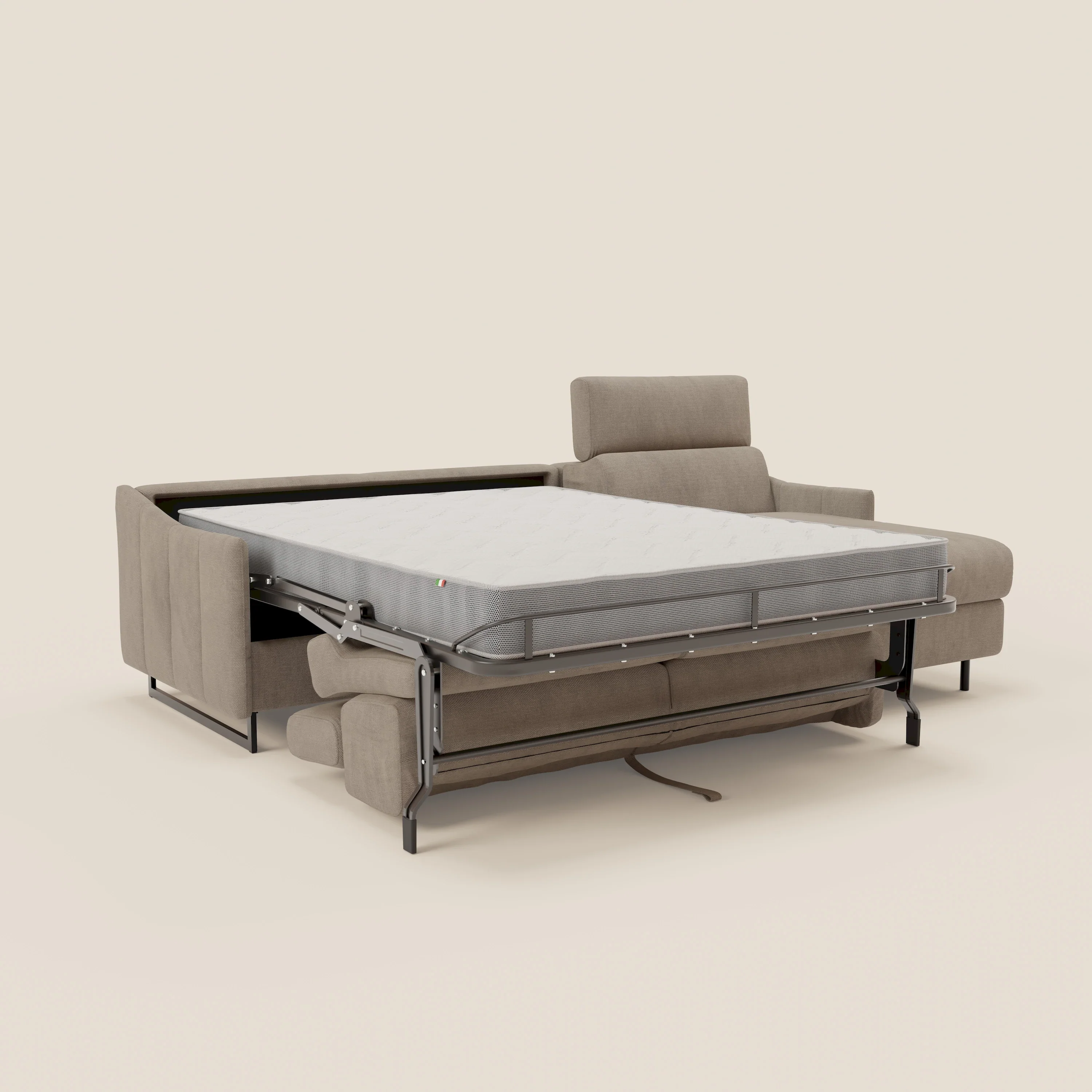 Loto Canapé d'angle convertible avec chaise longue coffre, têtières et matelas H 18 cm en tissu doux imperméable T14 taupe - Image 11