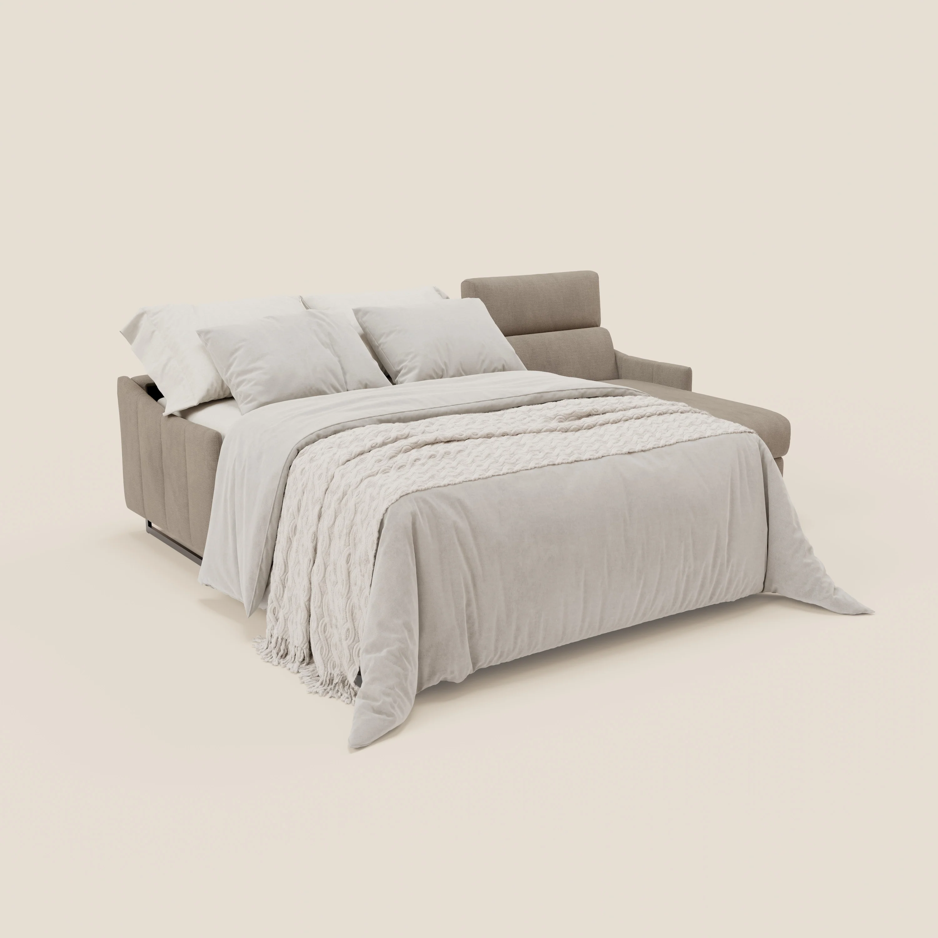 Loto Canapé d'angle convertible avec chaise longue coffre, têtières et matelas H 18 cm en tissu doux imperméable T14 taupe - Image 2