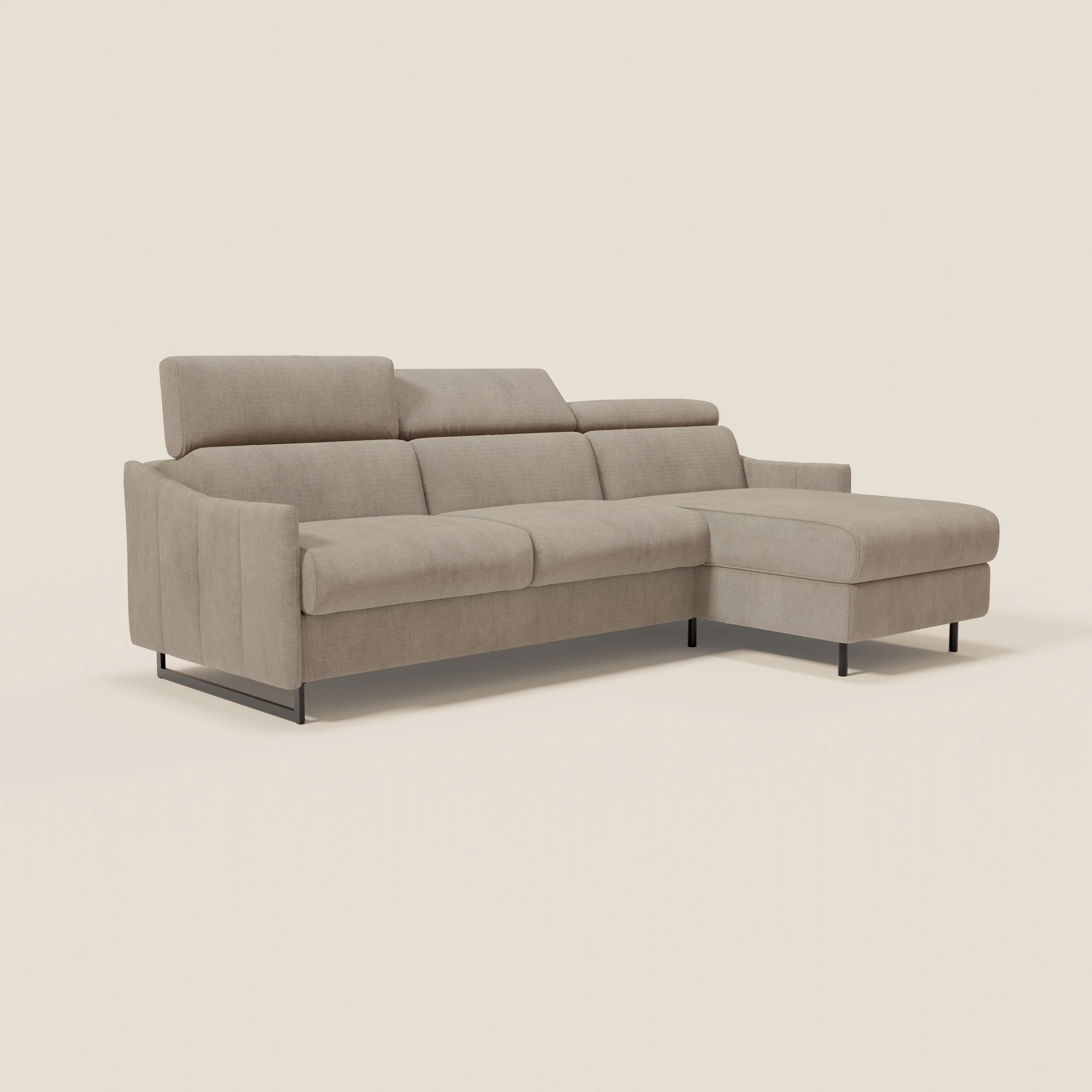 Loto Canapé d'angle convertible avec chaise longue coffre, têtières et matelas H 18 cm en tissu doux imperméable T14 taupe - Image 3