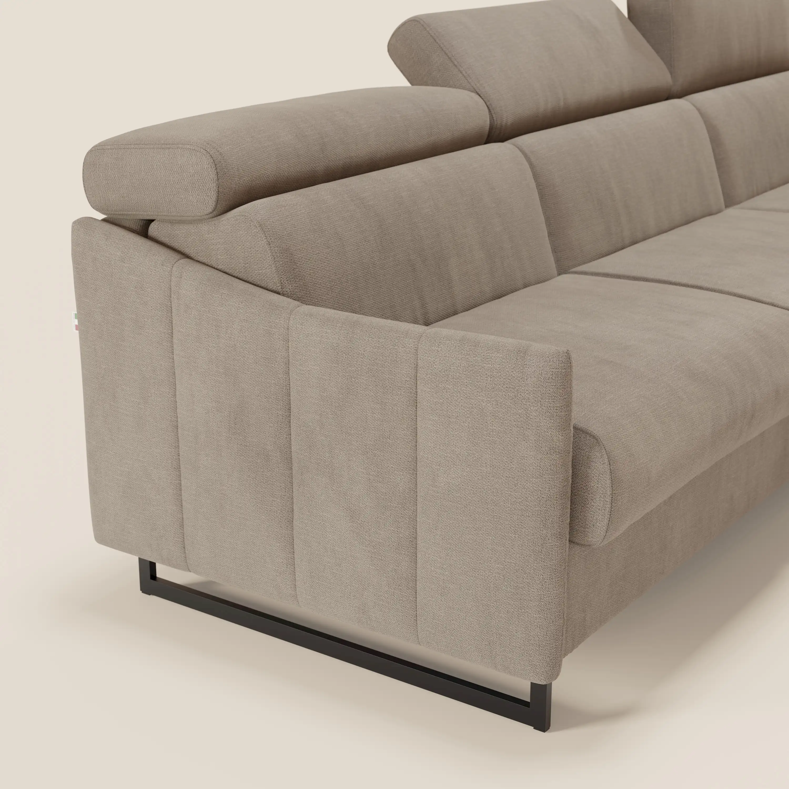 Loto Canapé d'angle convertible avec chaise longue coffre, têtières et matelas H 18 cm en tissu doux imperméable T14 taupe - Image 4