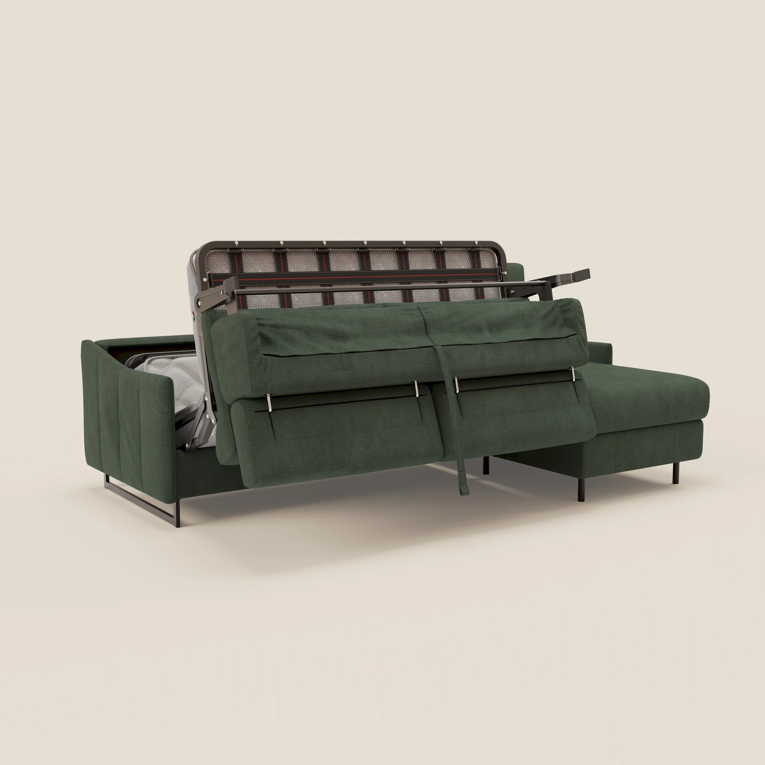 Loto Canapé d'angle convertible avec chaise longue coffre, têtières et matelas H 18 cm en tissu doux imperméable T14 vert - Image 10