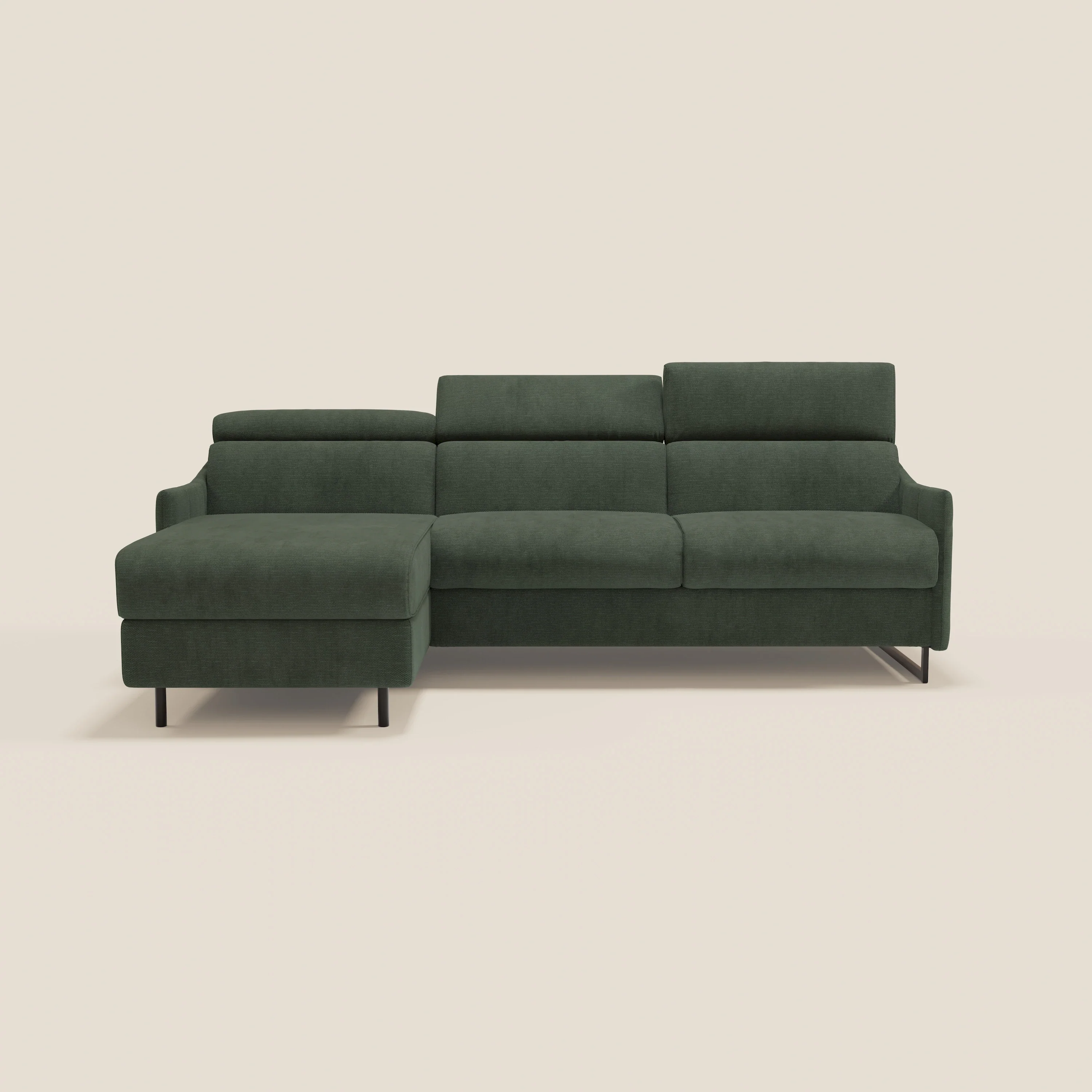 Loto Canapé d'angle convertible avec chaise longue coffre, têtières et matelas H 18 cm en tissu doux imperméable T14 vert - Image 12