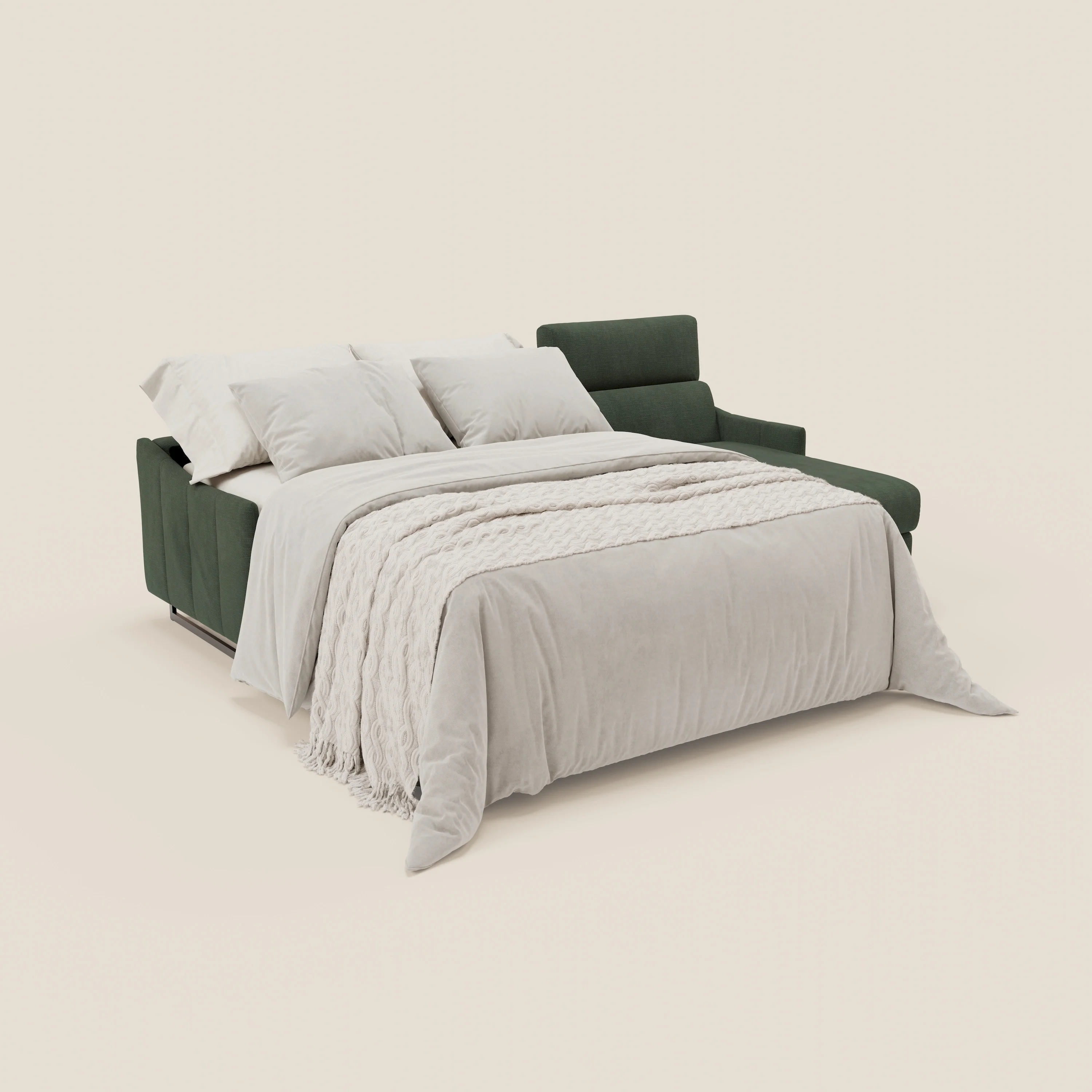 Loto Canapé d'angle convertible avec chaise longue coffre, têtières et matelas H 18 cm en tissu doux imperméable T14 vert - Image 2