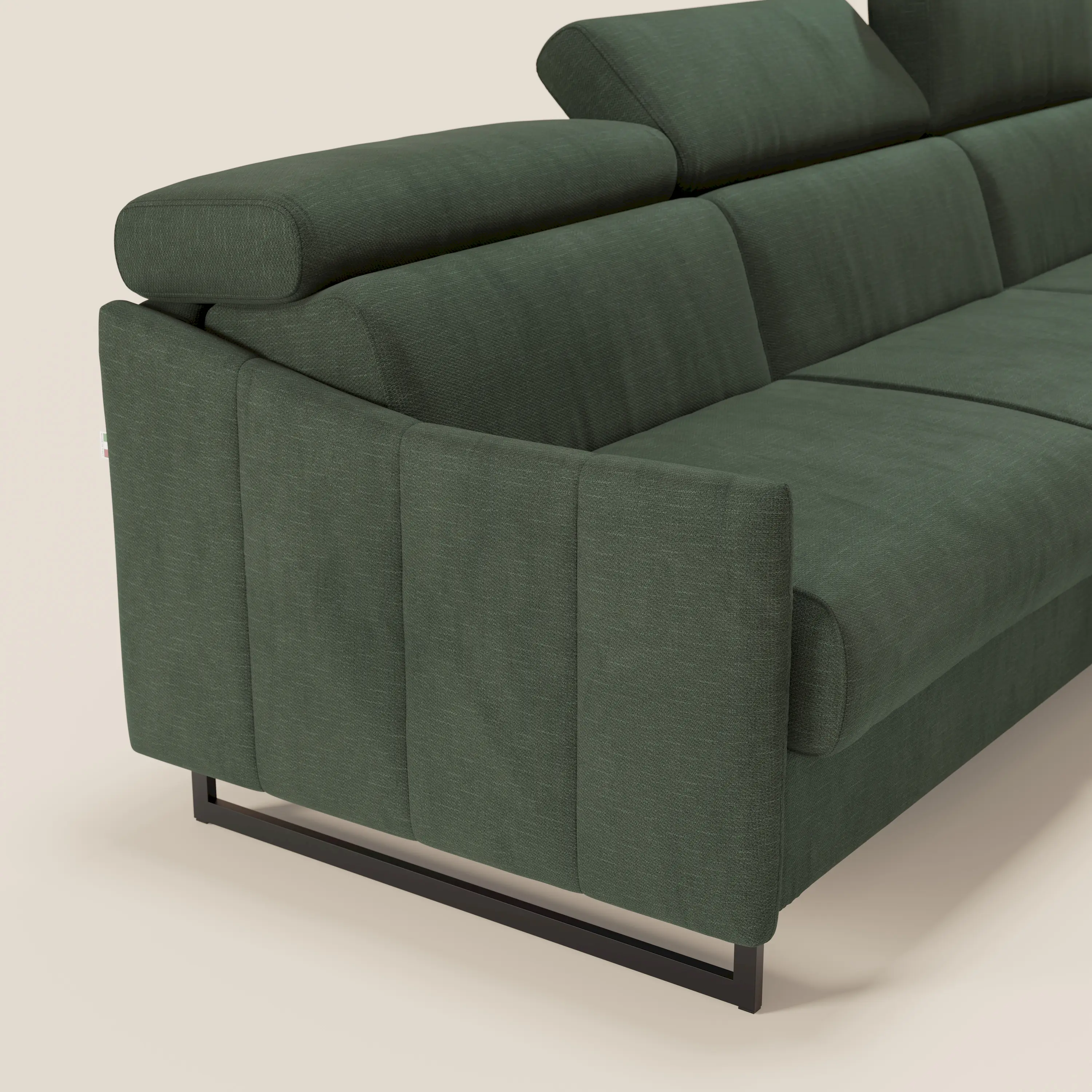 Loto Canapé d'angle convertible avec chaise longue coffre, têtières et matelas H 18 cm en tissu doux imperméable T14 vert - Image 4
