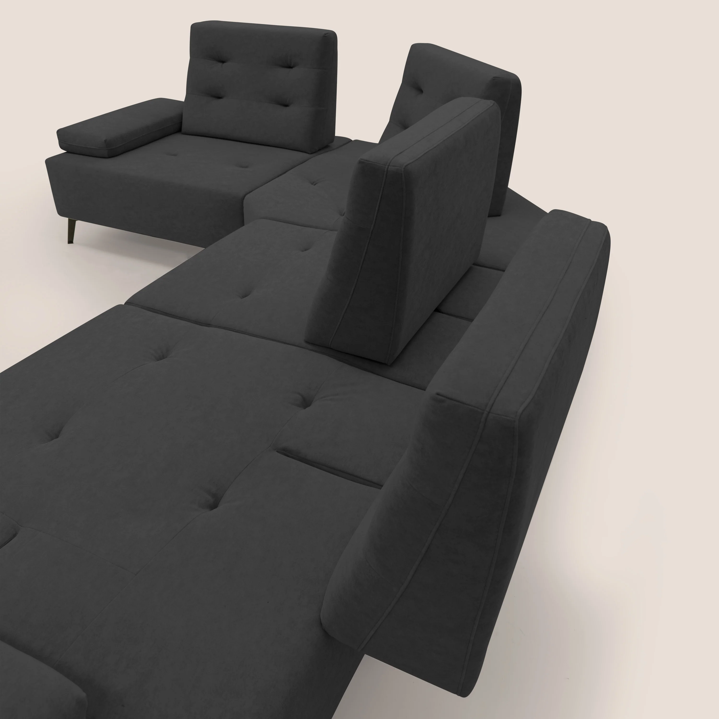 Lugano Canapé d'angle avec dossiers coulissants en velours doux T09 anthracite - Image 11