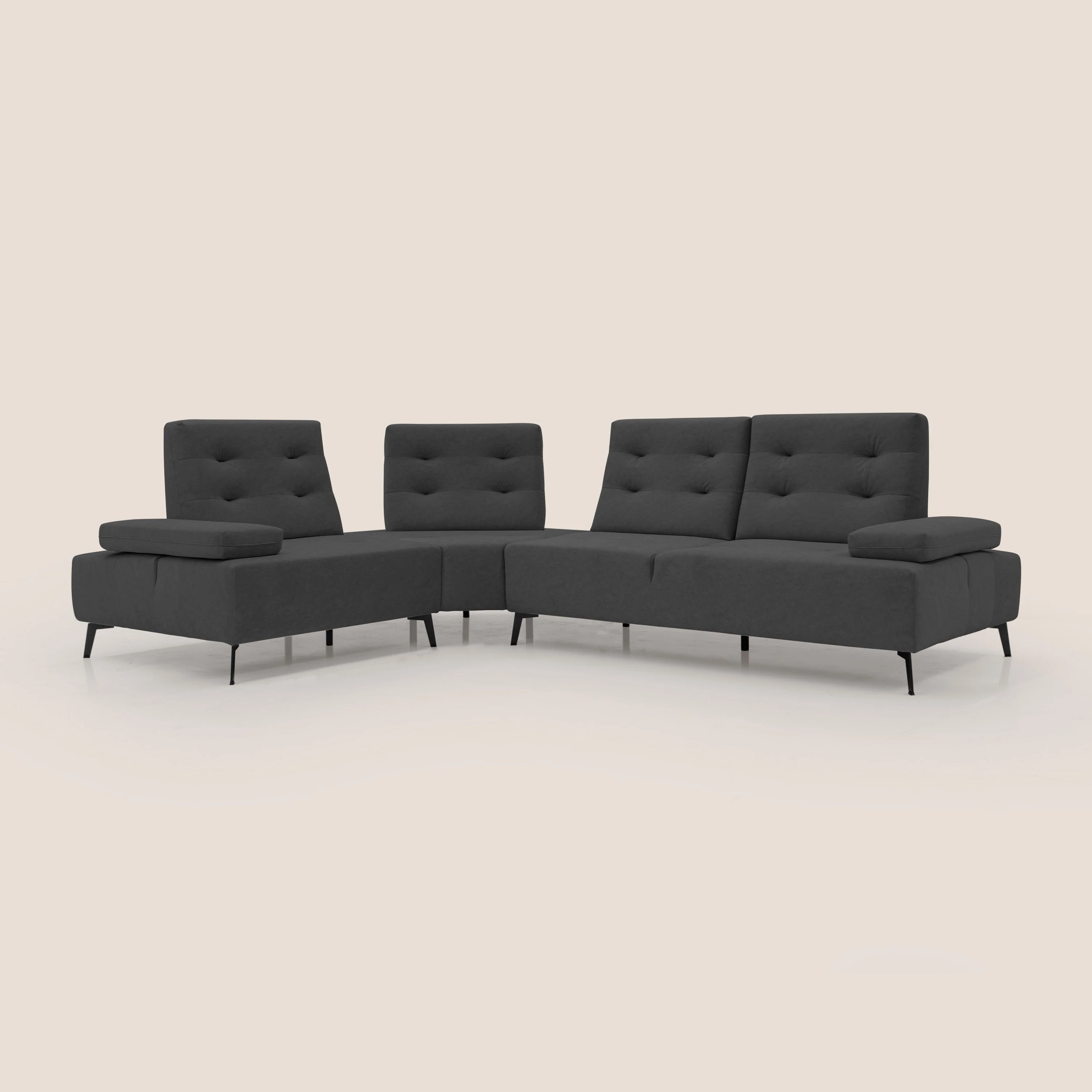 Lugano Canapé d'angle avec dossiers coulissants en velours doux T09 anthracite - Image 3